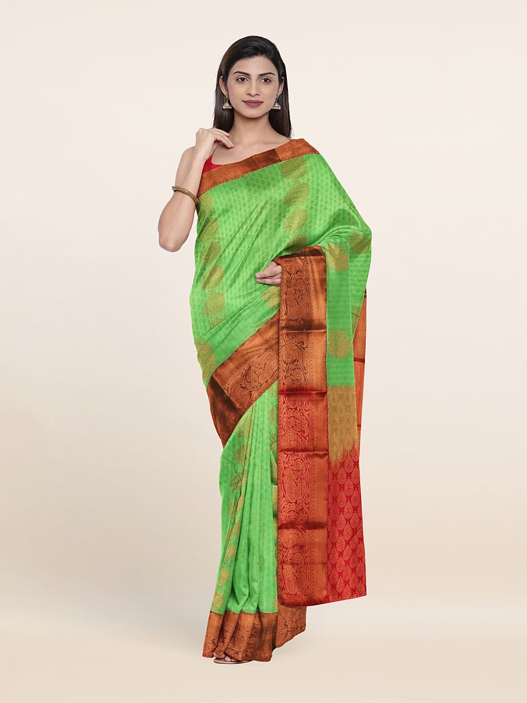 

Pothys Green & Red Woven Design Zari Pure Silk Saree