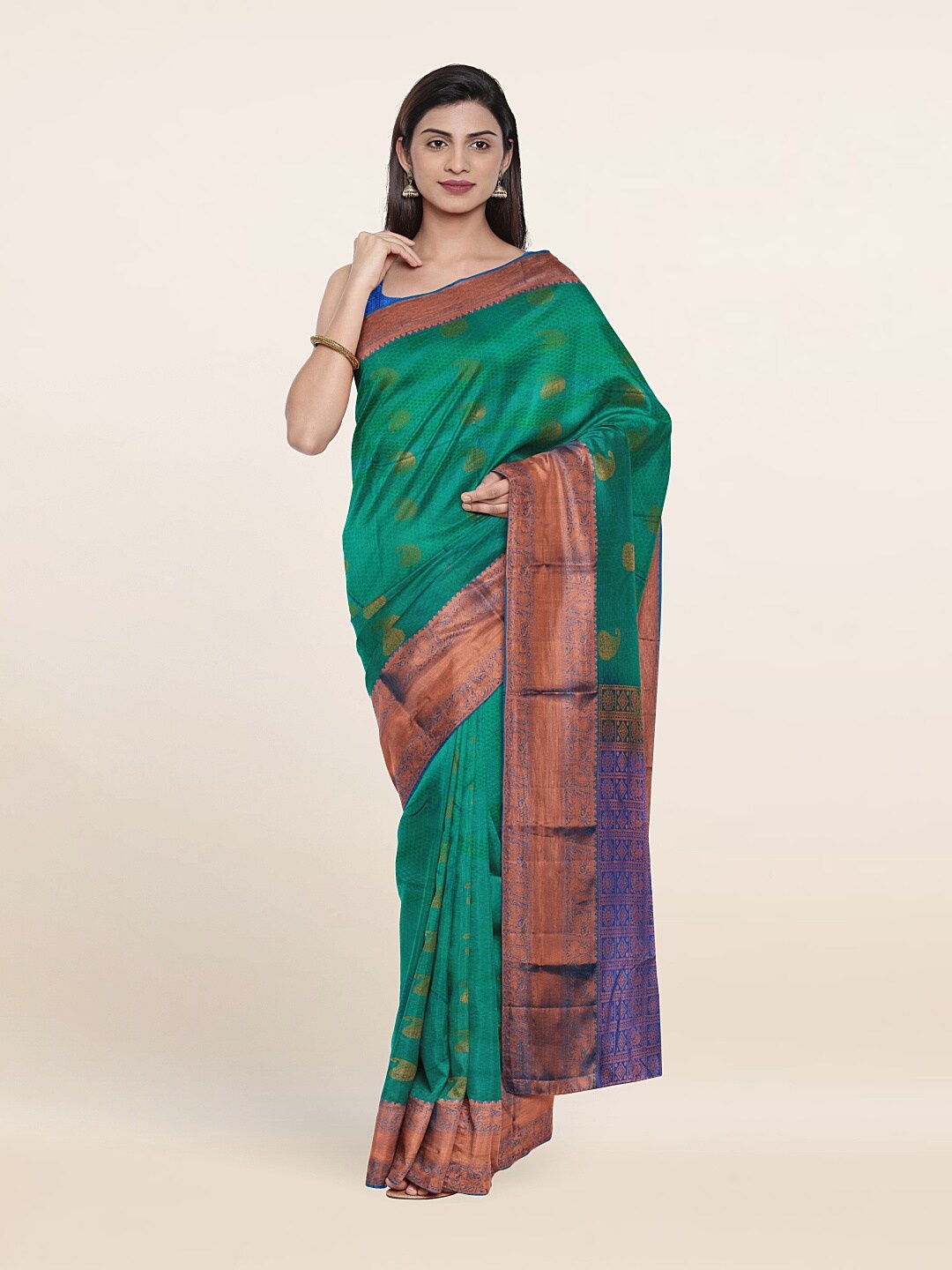 

Pothys Green & Blue Woven Design Zari Pure Silk Saree