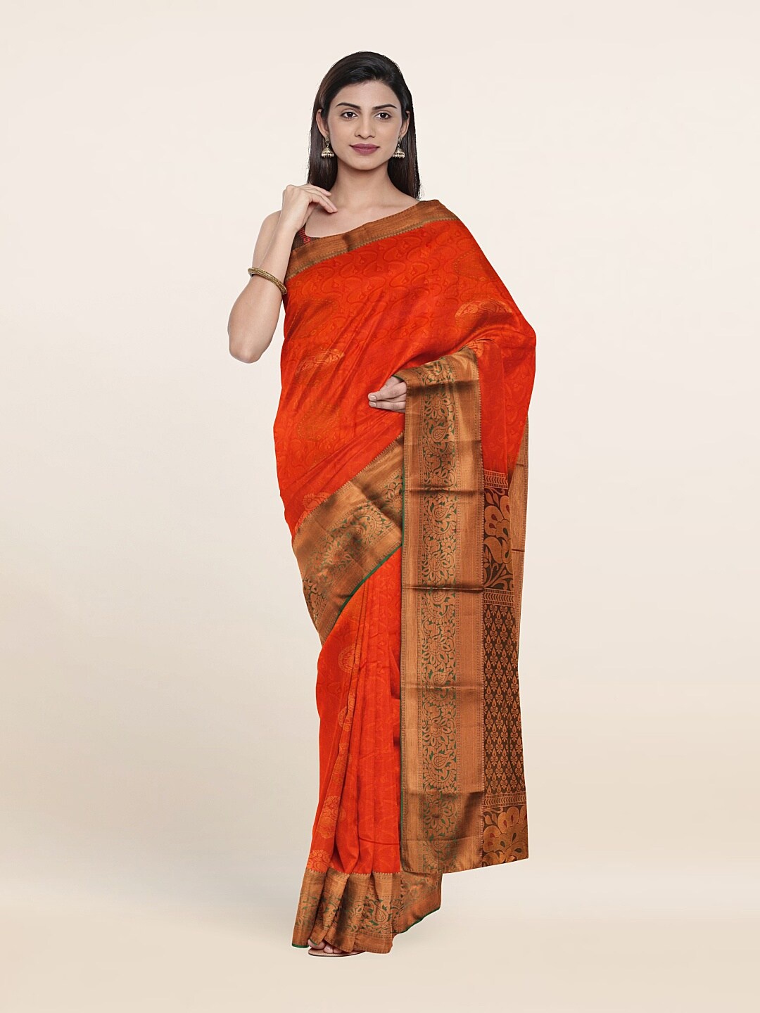 

Pothys Orange & Copper-Toned Woven Design Zari Pure Silk Saree