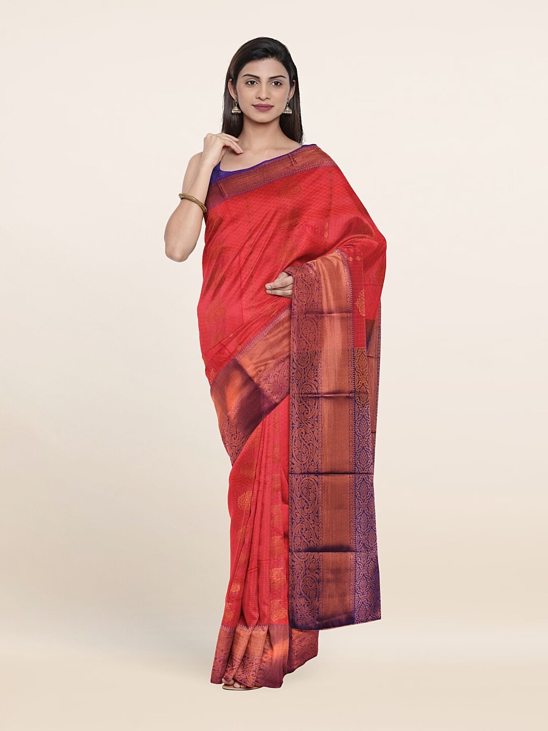 

Pothys Pink & Blue Woven Design Zari Pure Silk Saree