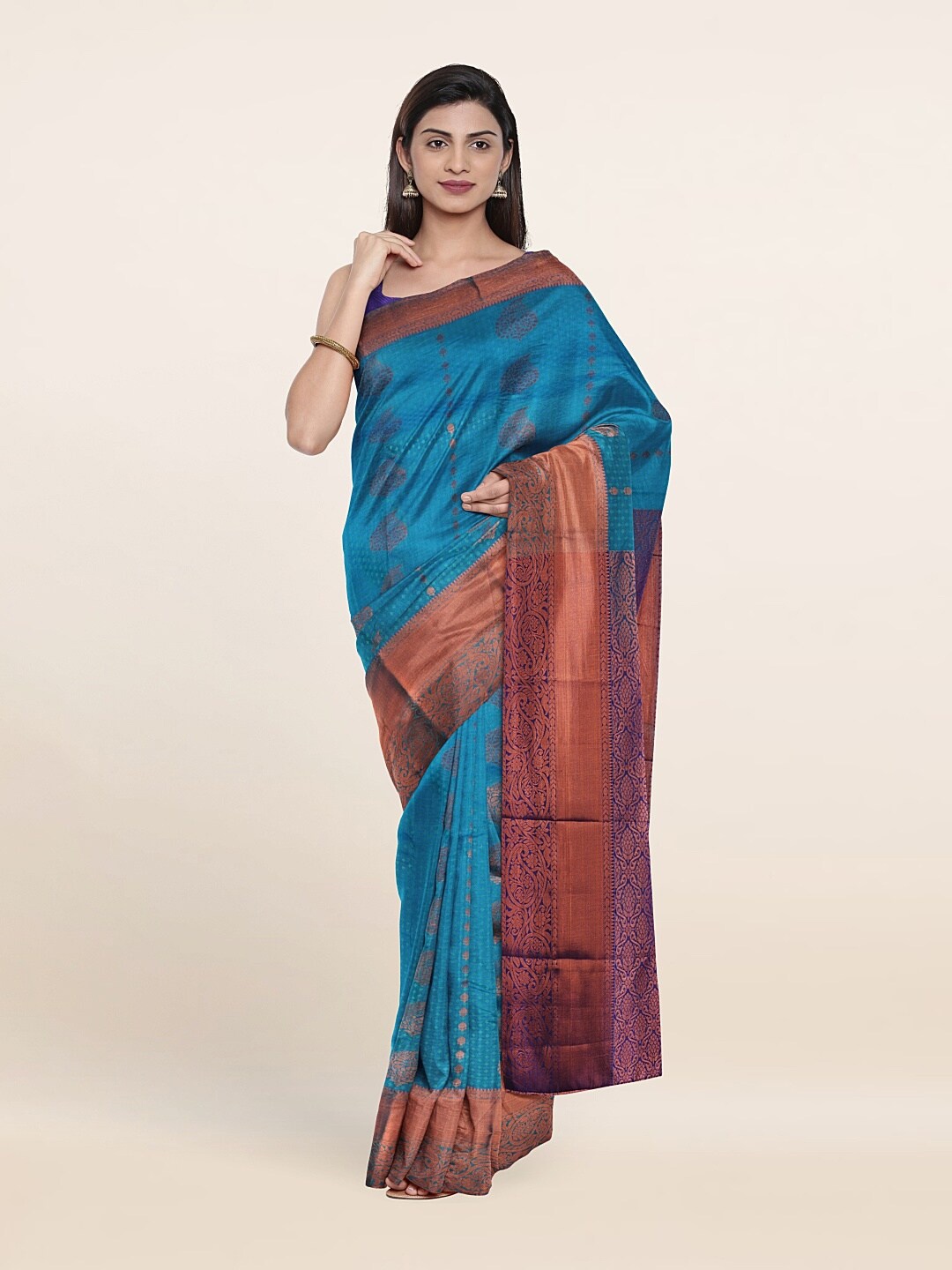 

Pothys Blue & Violet Ethnic Motifs Zari Pure Silk Saree