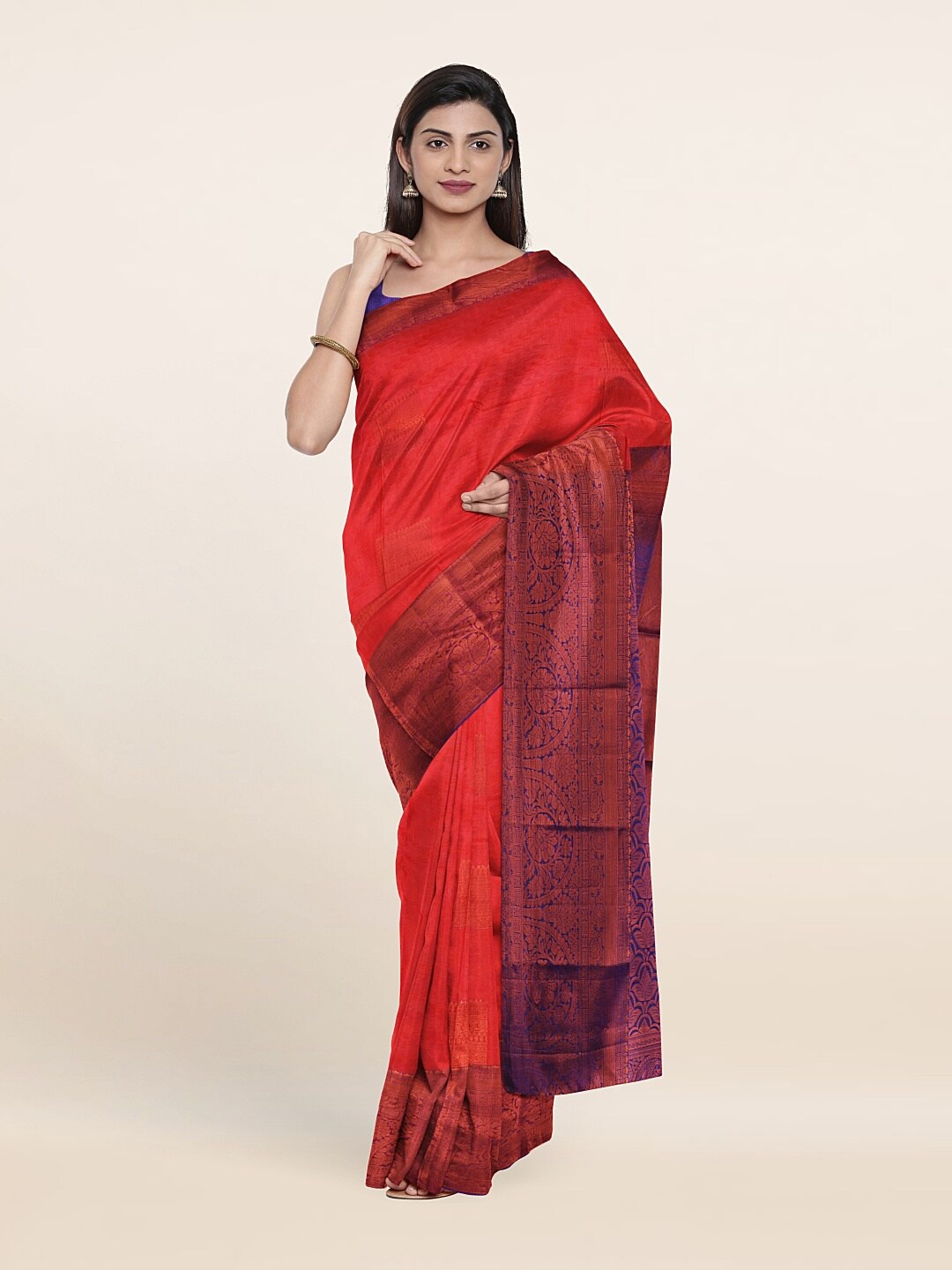 

Pothys Pink & Purple Woven Design Zari Pure Silk Saree