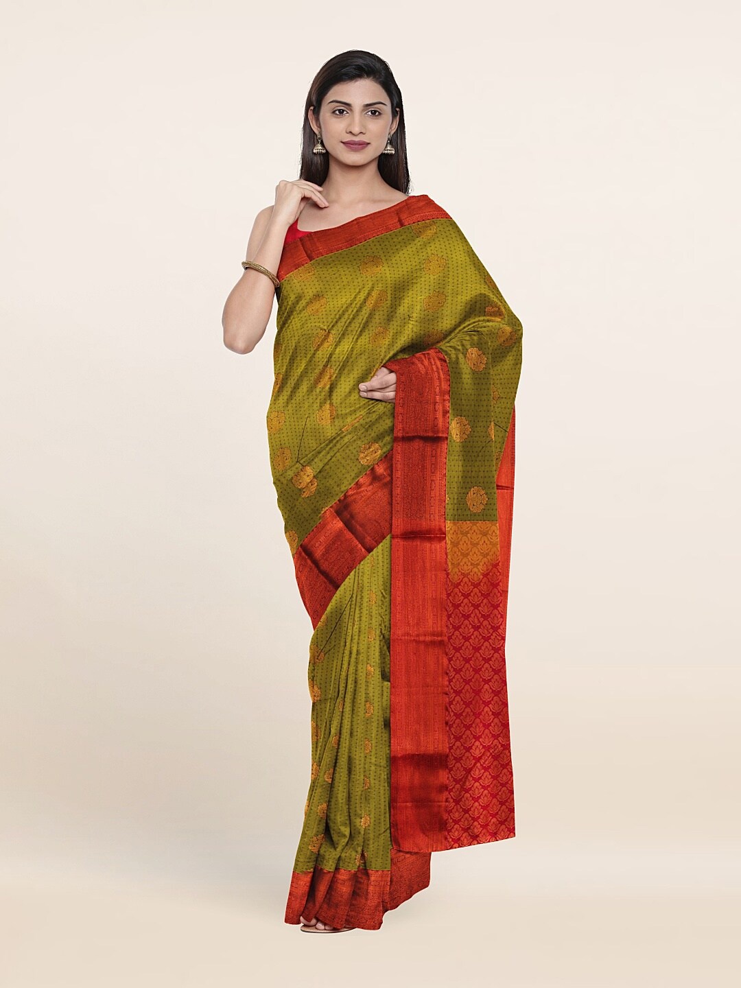 

Pothys Green & Red Woven Design Zari Pure Silk Saree