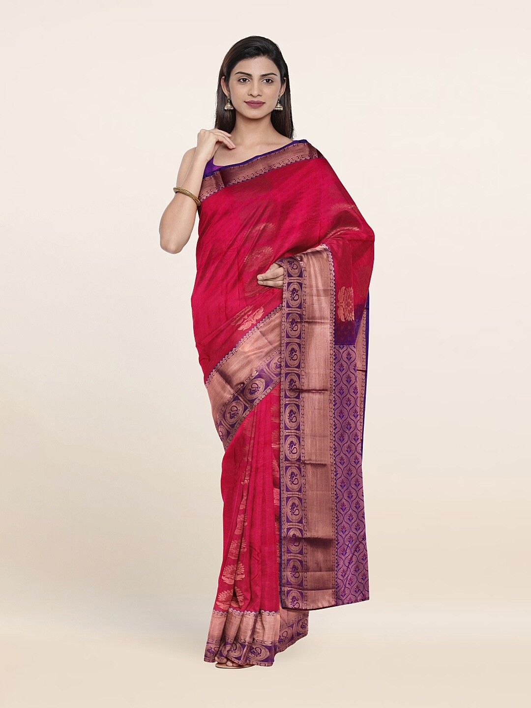 

Pothys Pink & Purple Woven Design Zari Pure Silk Saree