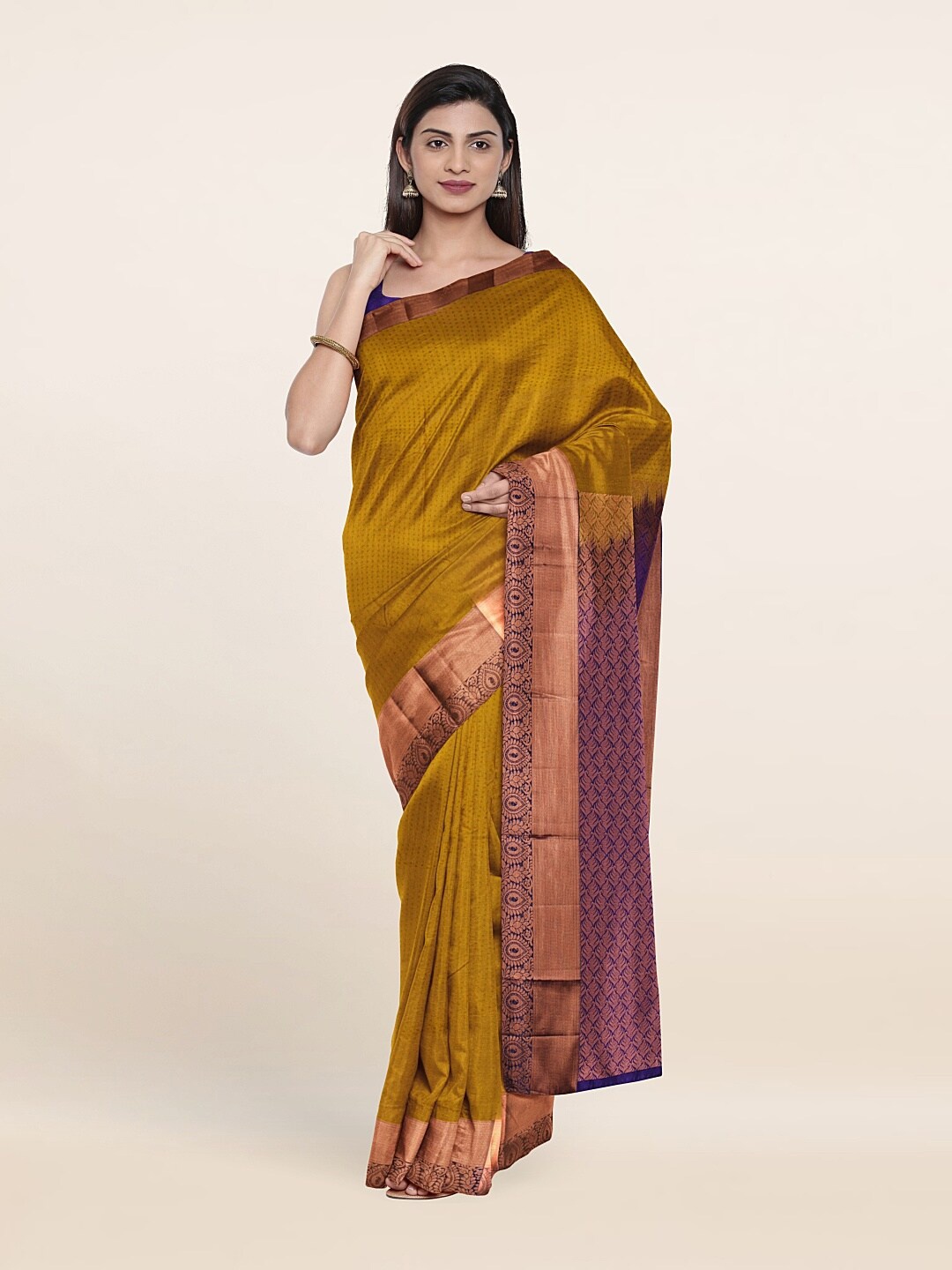 

Pothys Gold-Toned & Purple Woven Design Zari Pure Silk Saree