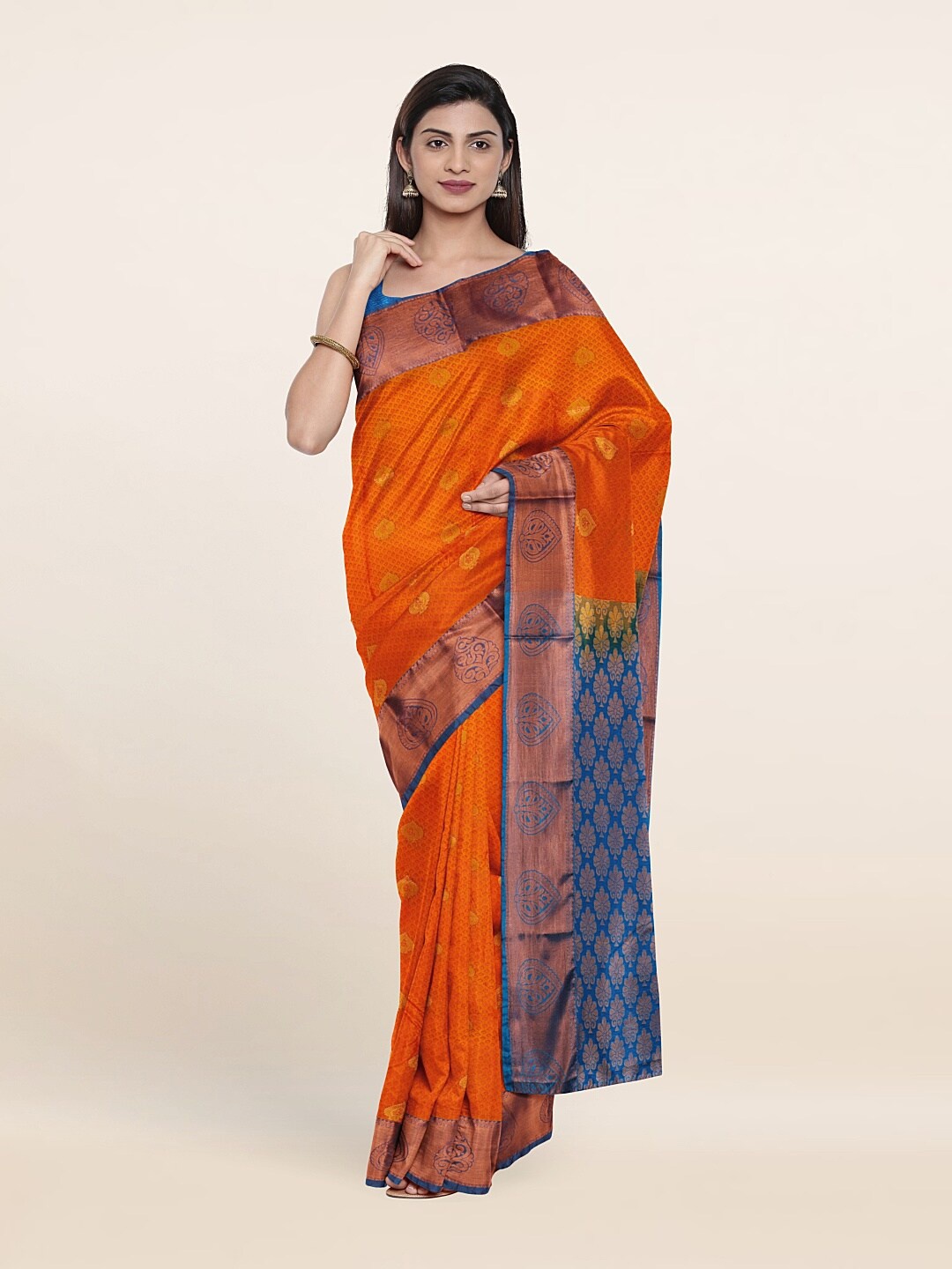 

Pothys Orange & Blue Woven Design Zari Pure Silk Saree
