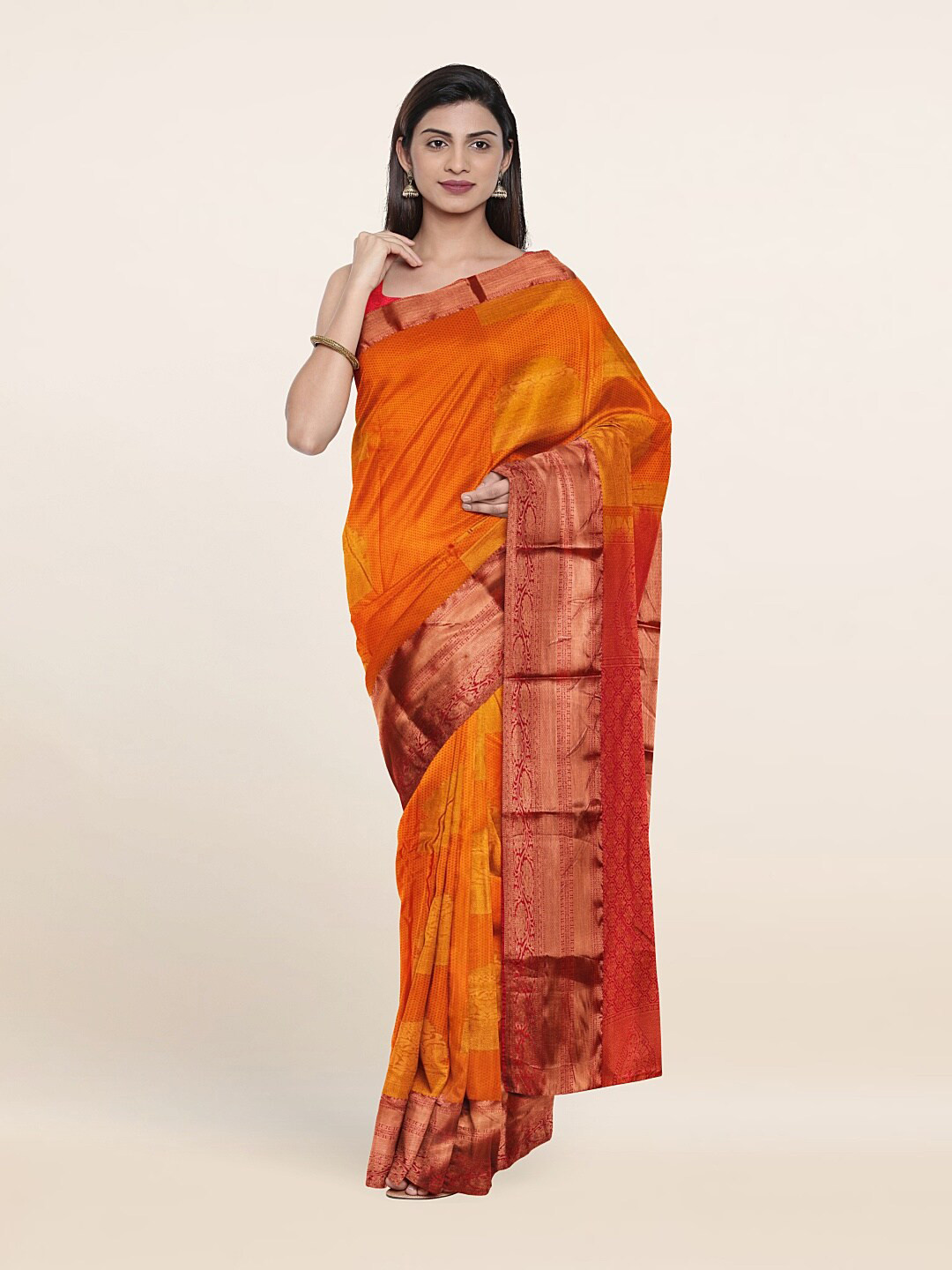

Pothys Orange & Red Woven Design Zari Pure Silk Saree
