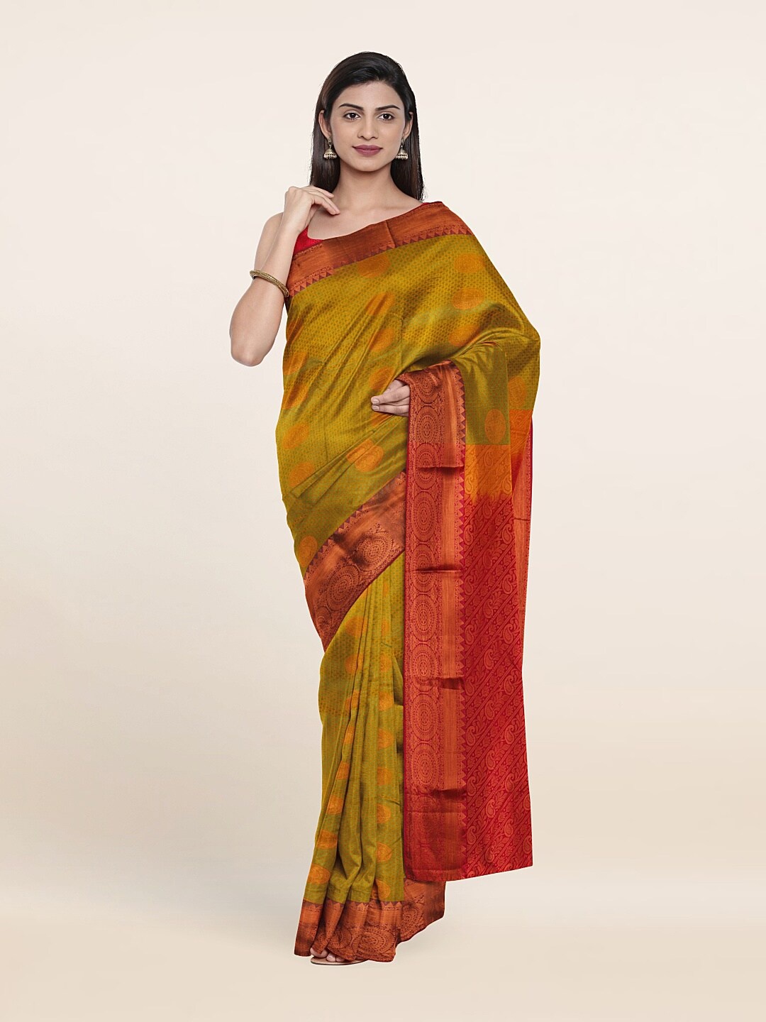 

Pothys Green & Red Woven Design Zari Pure Silk Saree