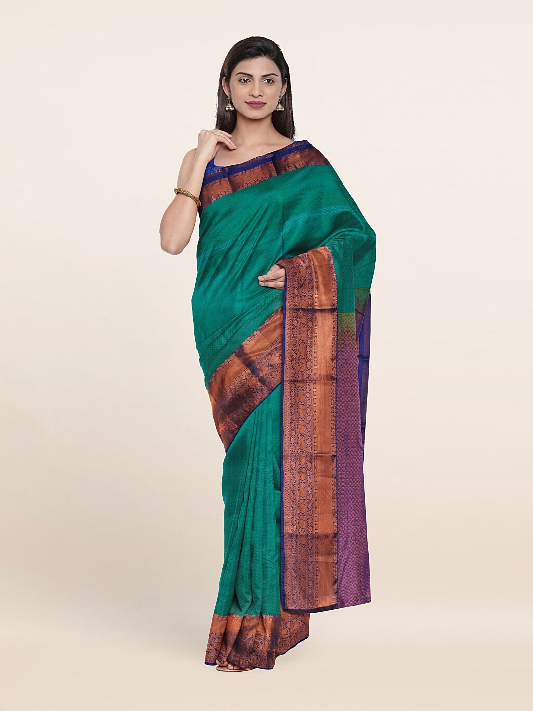 

Pothys Green & Purple Woven Design Zari Pure Silk Saree