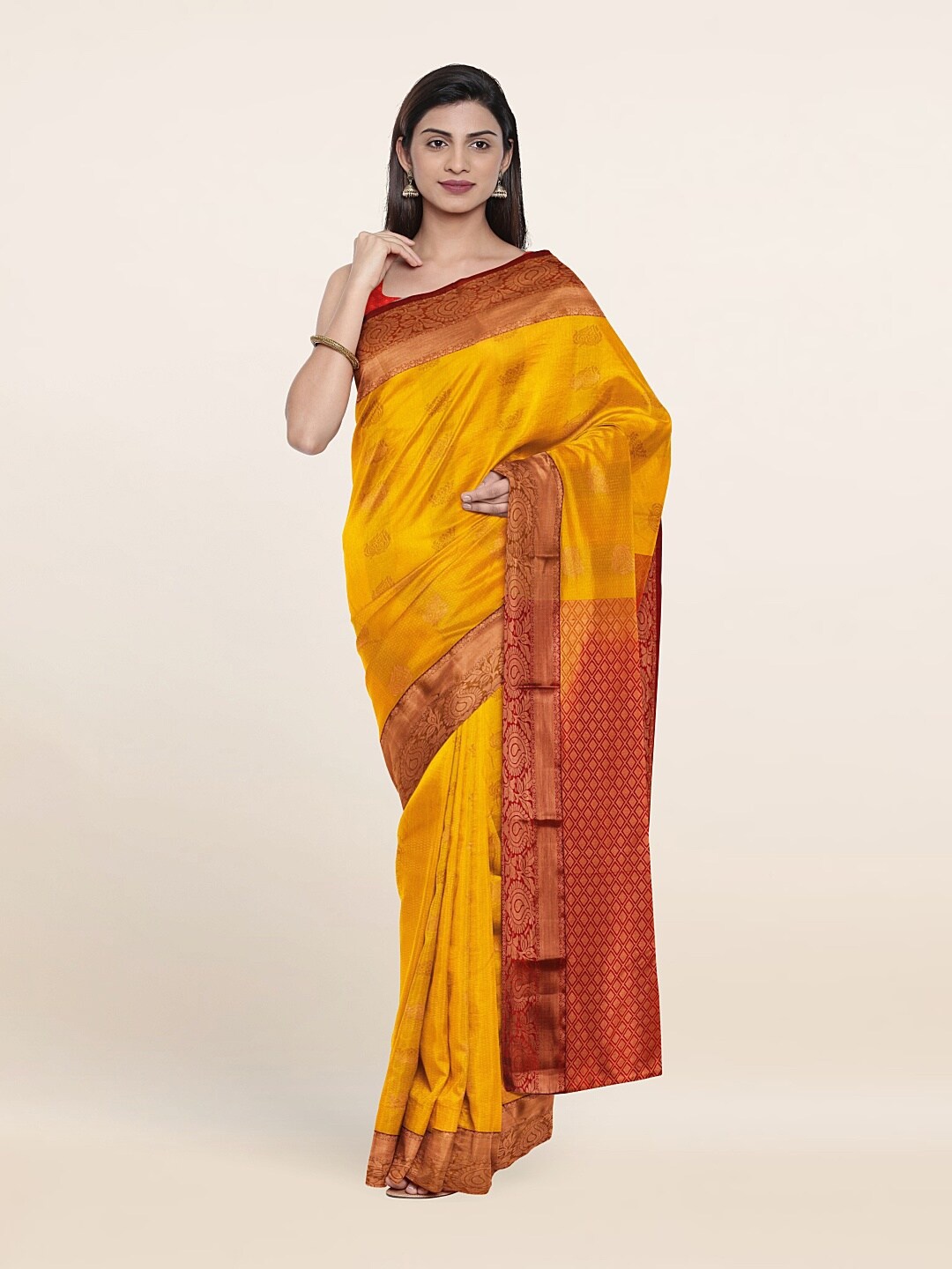 

Pothys Yellow & Red Woven Design Zari Pure Silk Saree