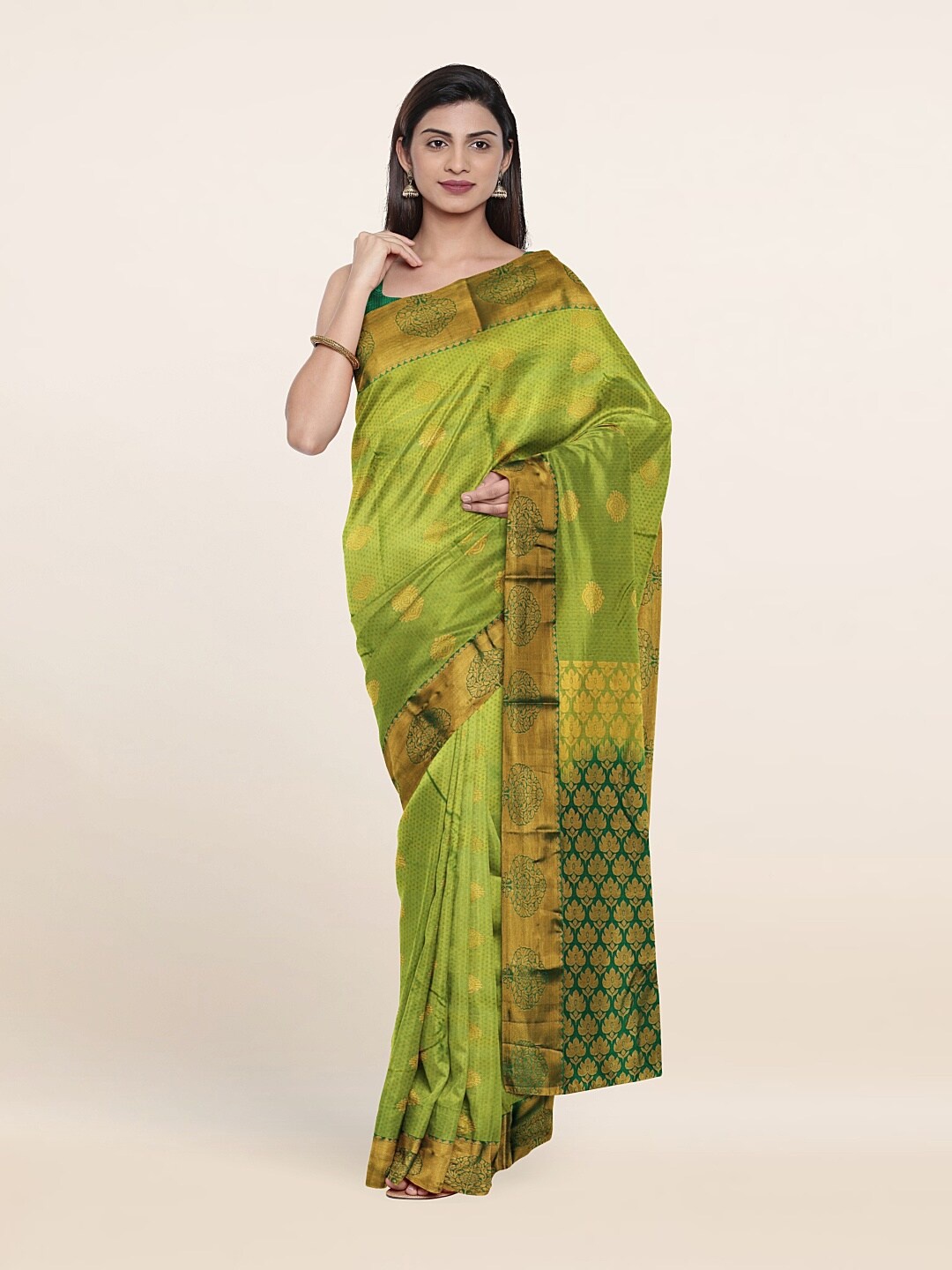 

Pothys Green & Copper-Toned Ethnic Motifs Zari Pure Silk Saree