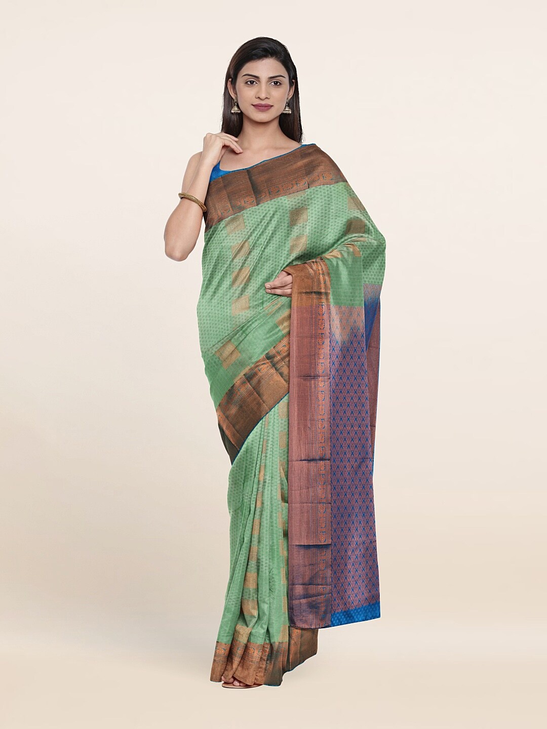 

Pothys Green & Blue Woven Design Zari Pure Silk Saree