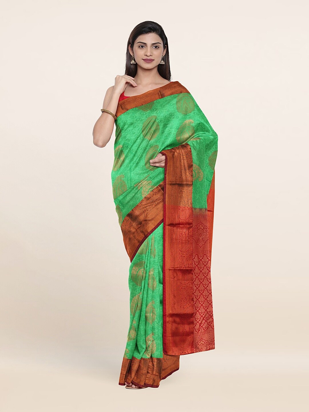 

Pothys Green & Red Woven Design Zari Pure Silk Saree