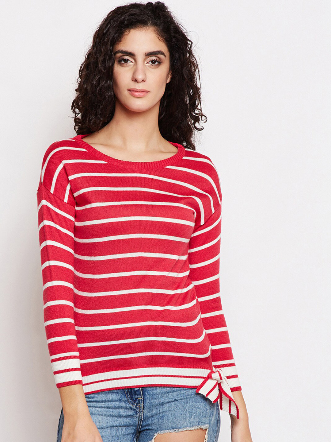 

Be Indi Women Red & White Striped Pullover
