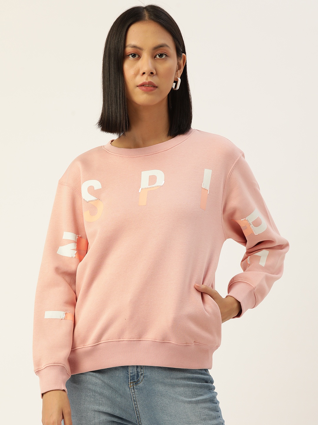 

Madame Women Pink Printed Sweatshirt