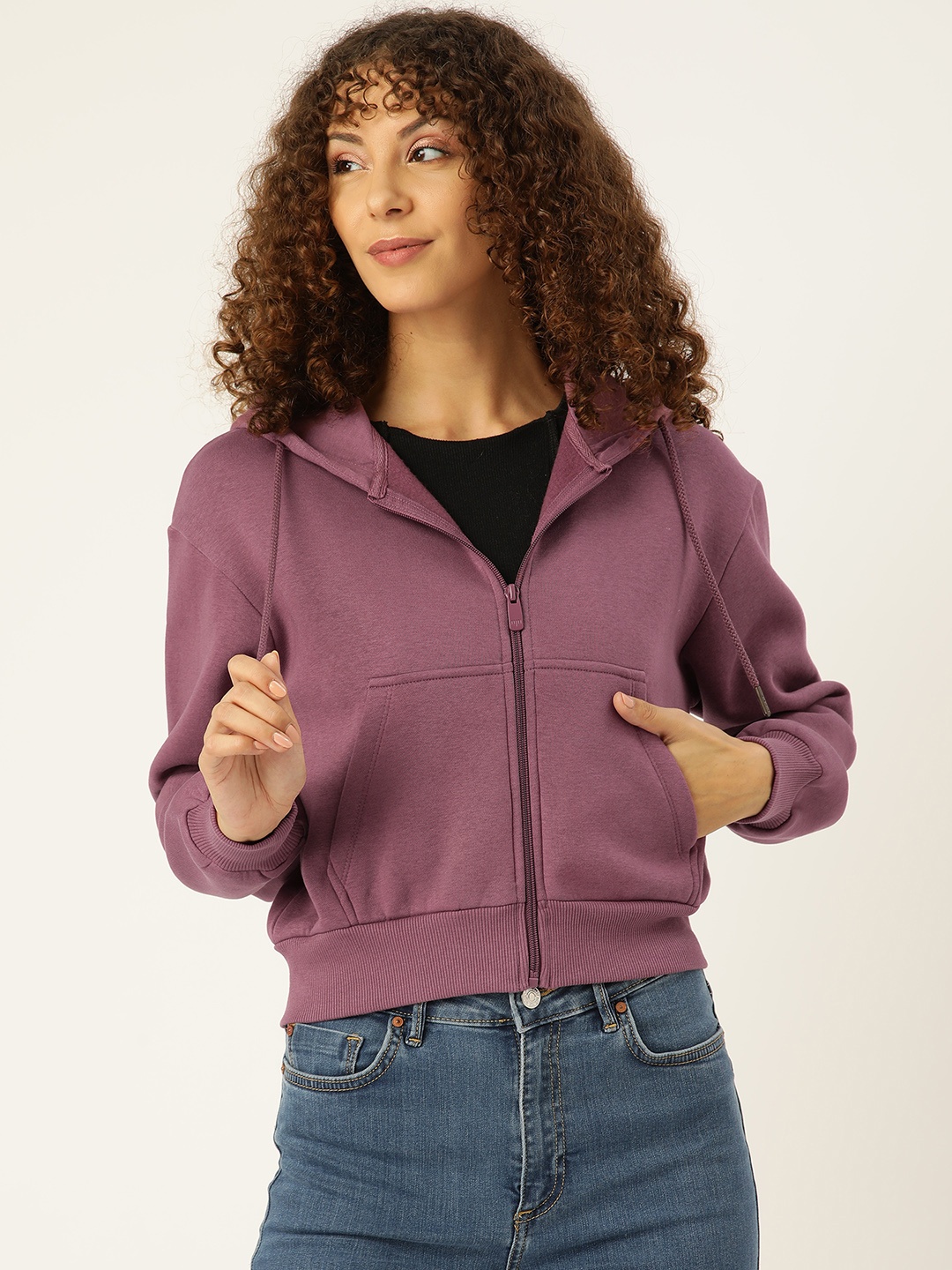 

Madame Women Solid Hooded Sweatshirt, Mauve