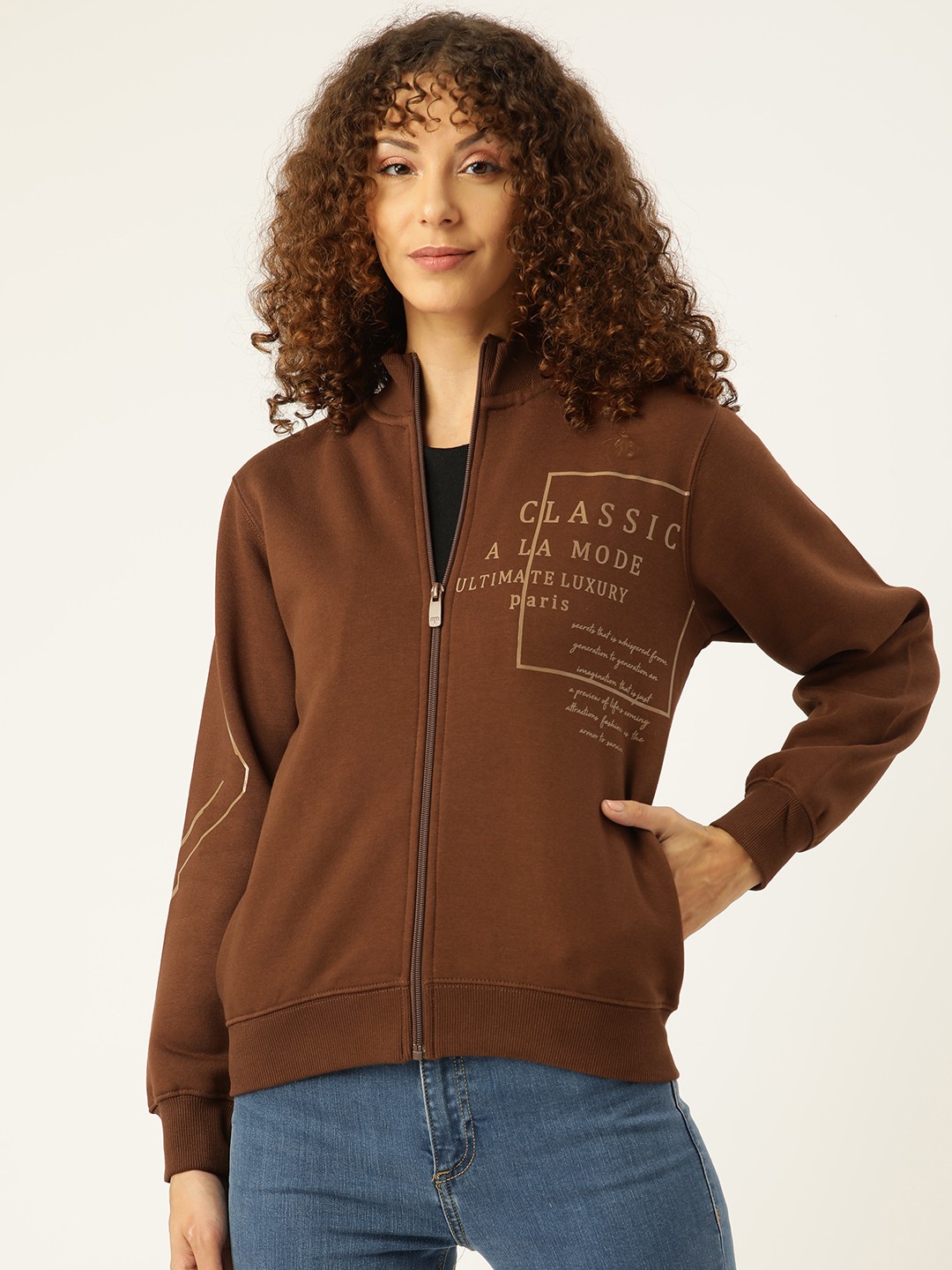 

Madame Women Typography Printed Sweatshirt, Brown