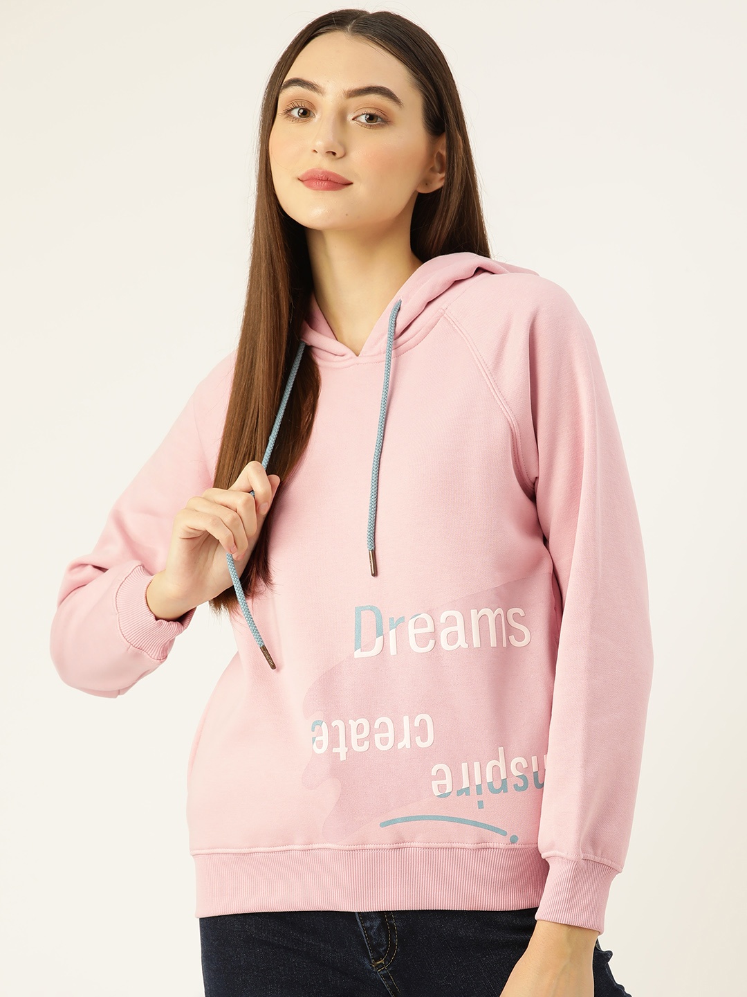 

Madame Women Printed Hooded Sweatshirt, Pink