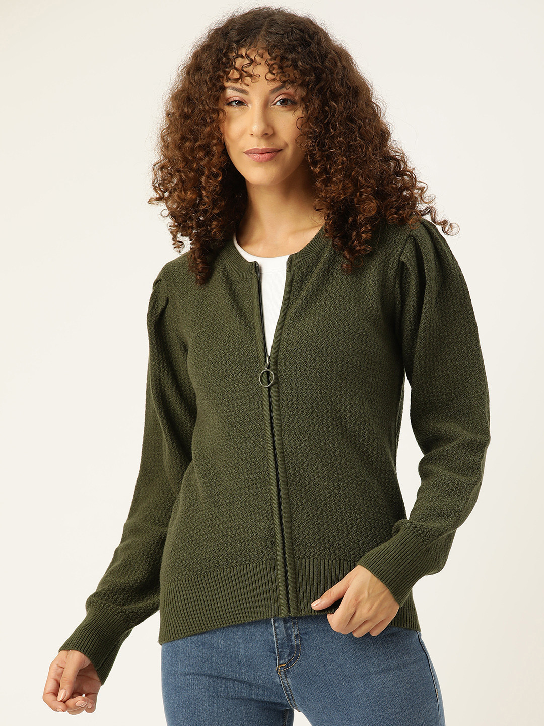 

Madame Women Olive Green Solid Sweater