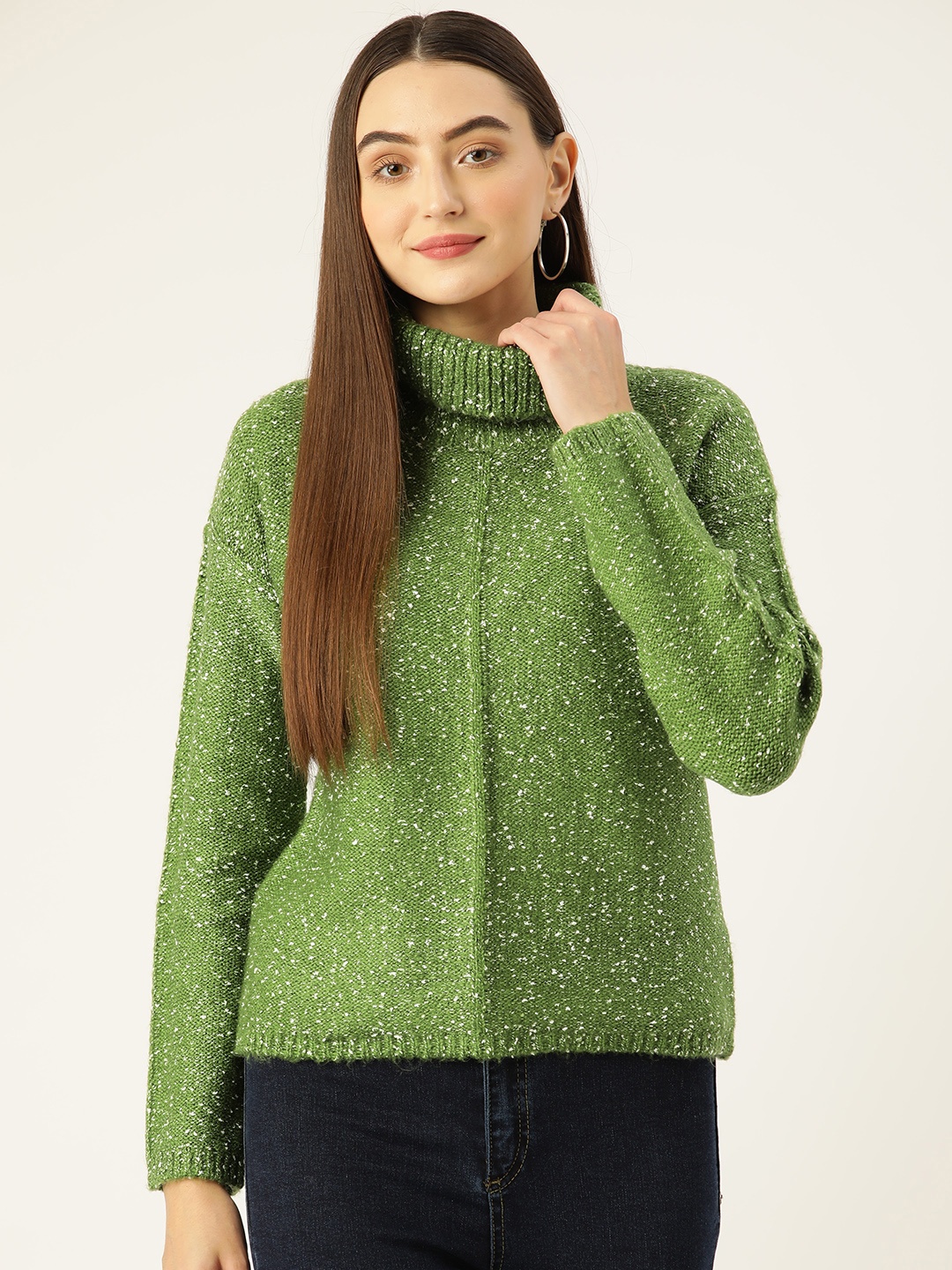 

Madame Women Turtle Neck Boucle Pullover, Green
