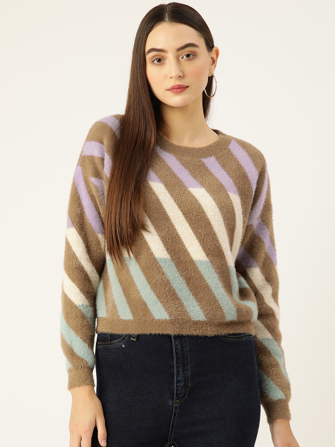 

Madame Women Striped Pullover, Brown