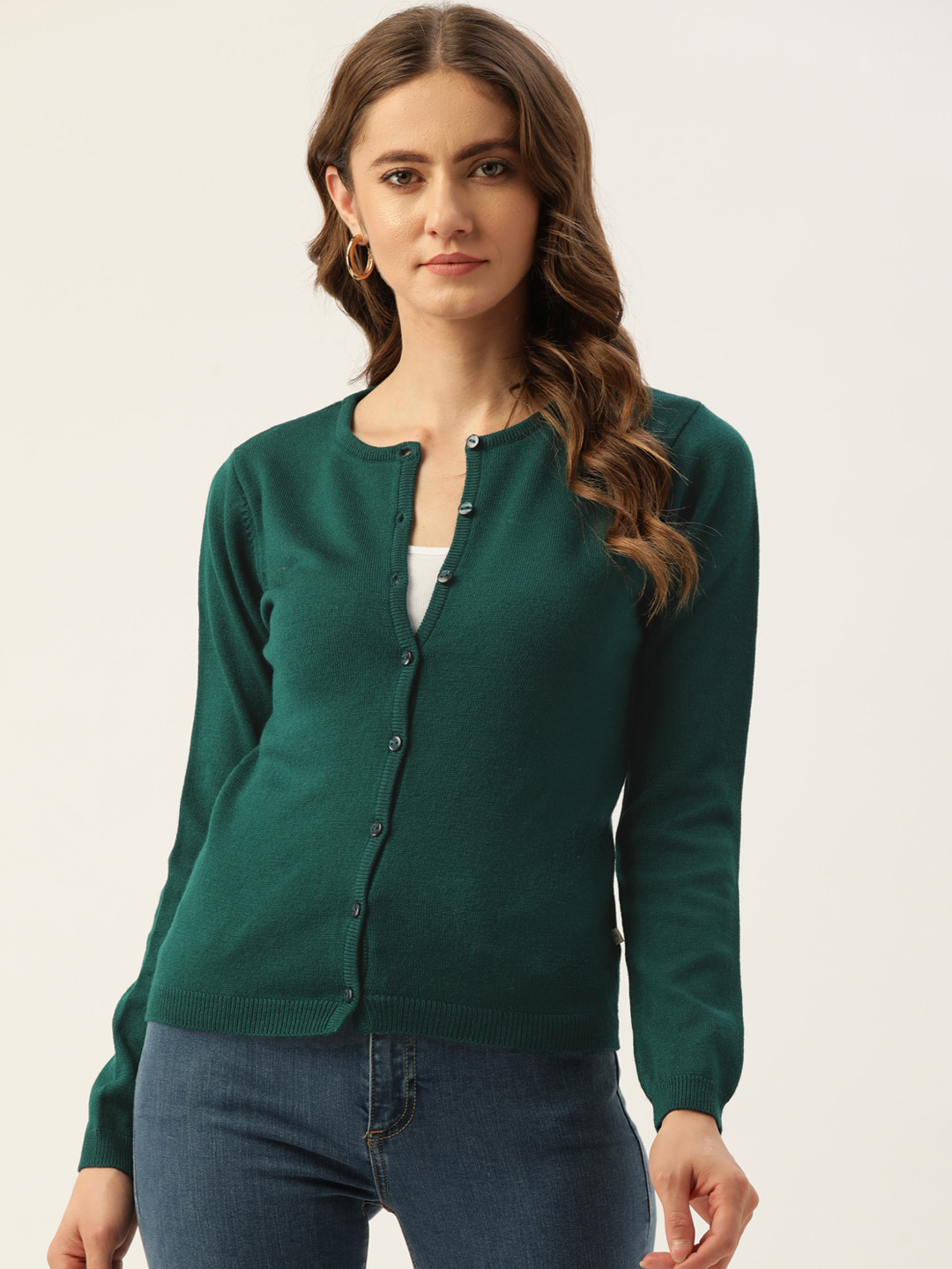 

Madame Women Solid Cardigan, Green
