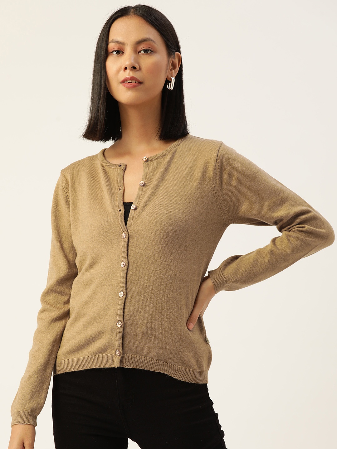 

Madame Women Solid Cardigan, Khaki