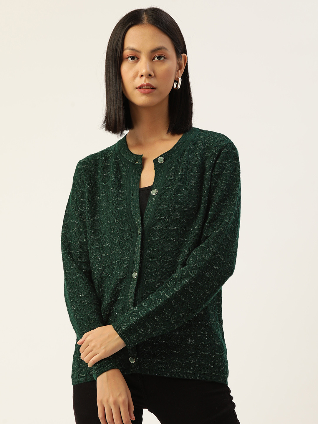 

Madame Women Self-Design Cardigan, Green