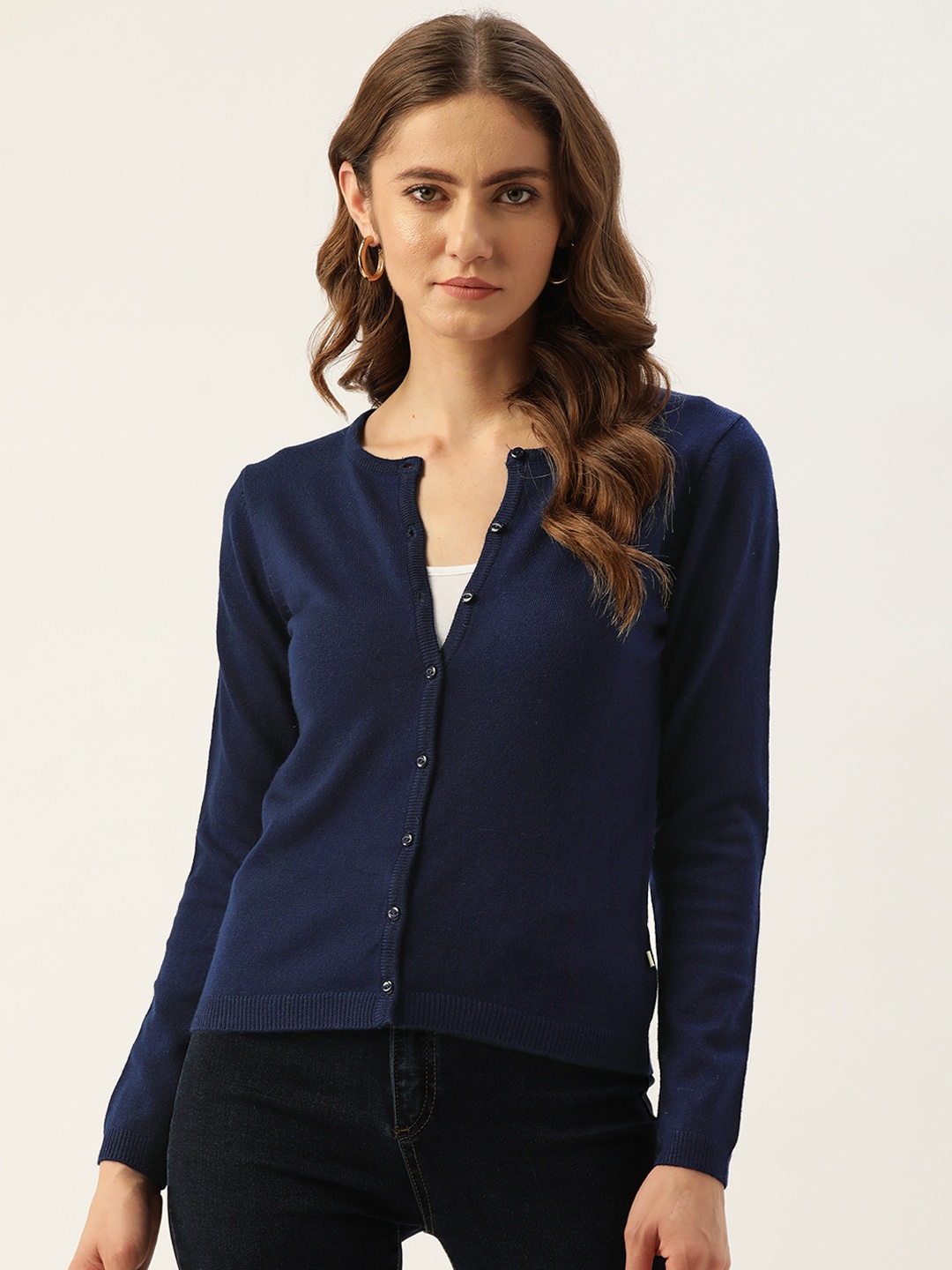 

Madame Women Solid Cardigan, Navy blue