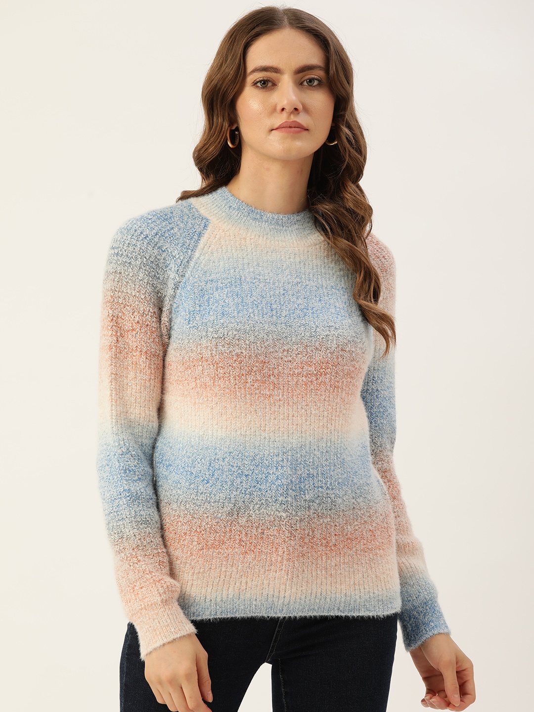 

Madame Women Colourblocked Sweater with Fuzzy Detail, Off white