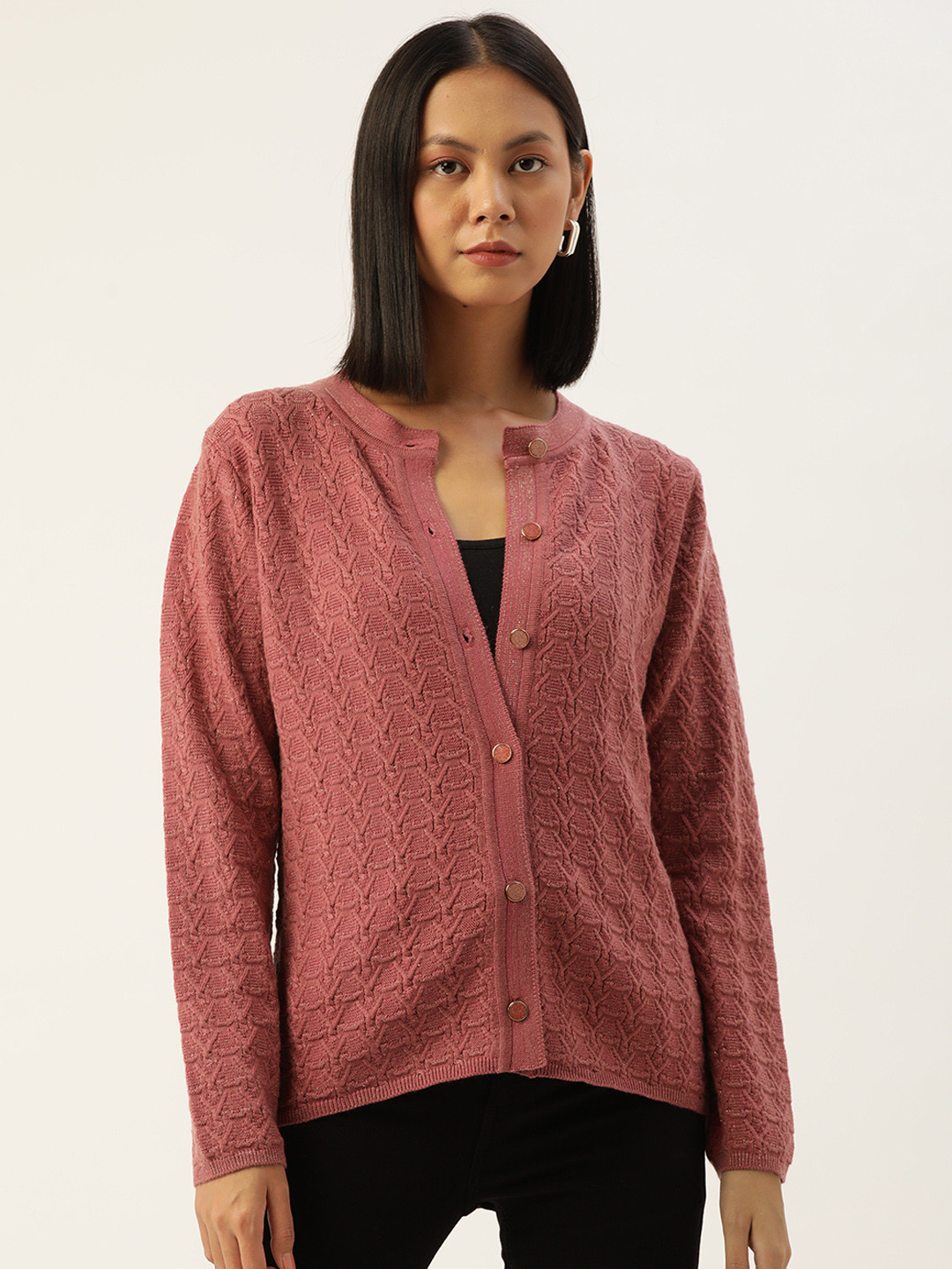 

Madame Women Self-Design Cardigan, Mauve