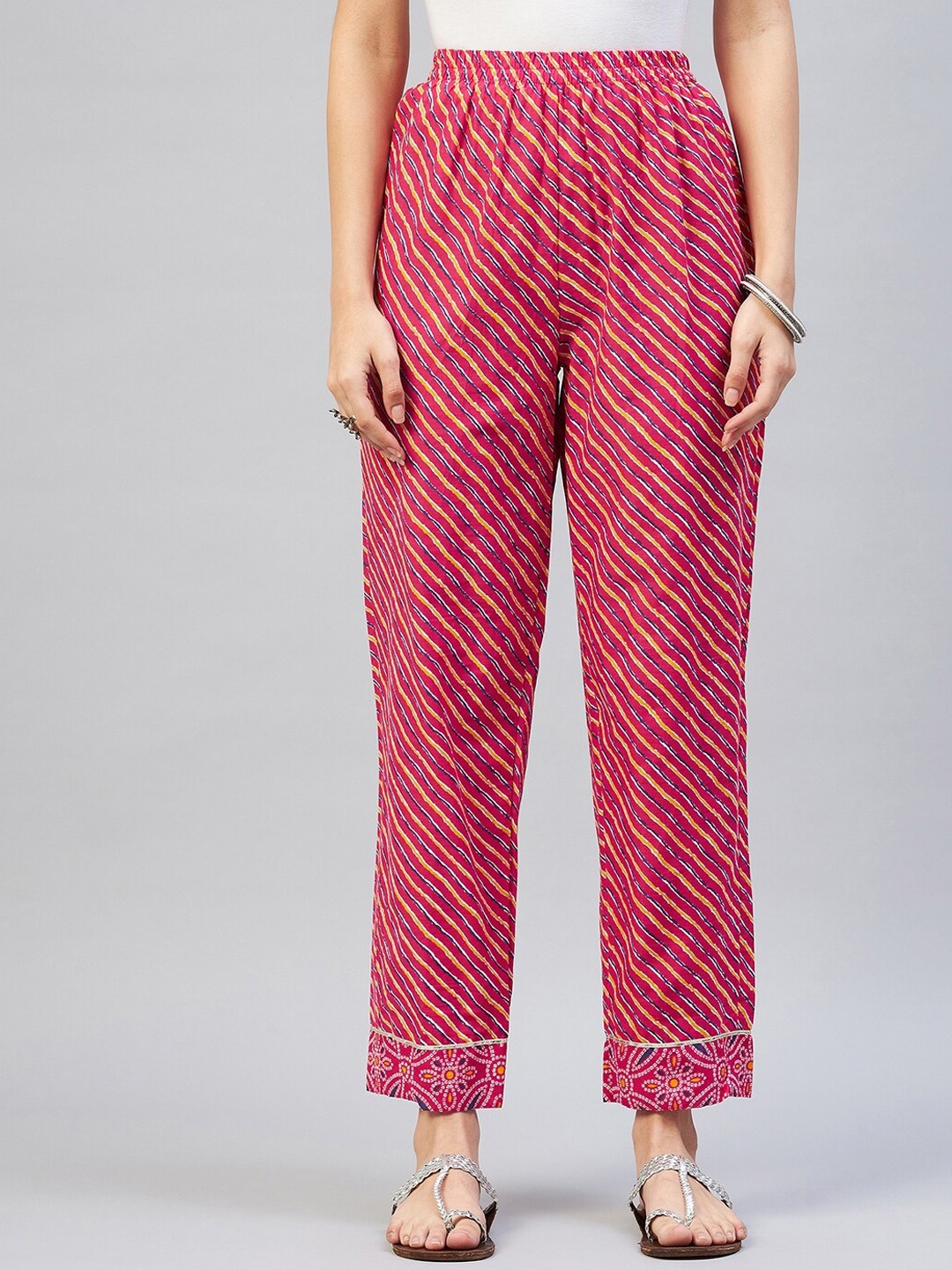 

InWeave Women Pink Striped Relaxed Cotton Pleated Trousers