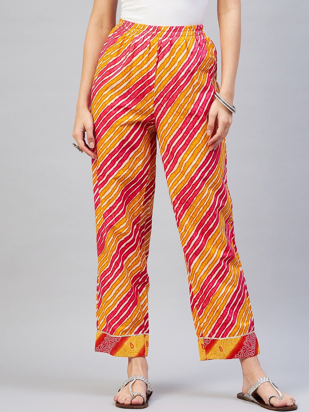 

InWeave Women Pink Striped Cotton Relaxed Trousers