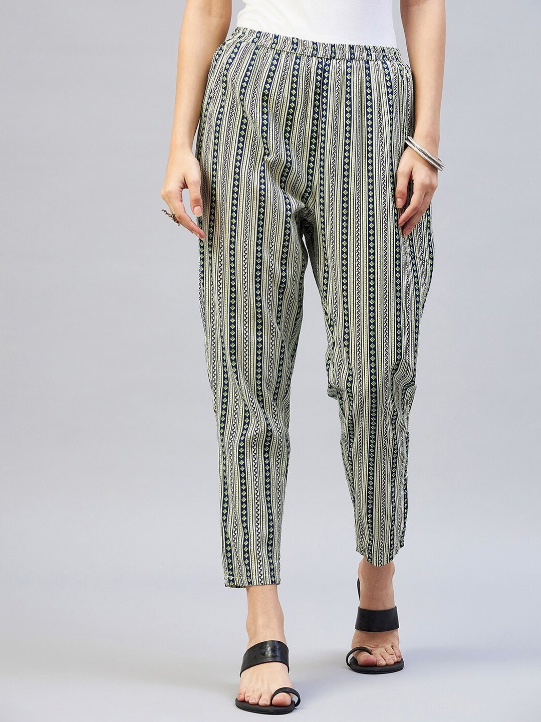 

InWeave Women Grey Striped Relaxed Trousers