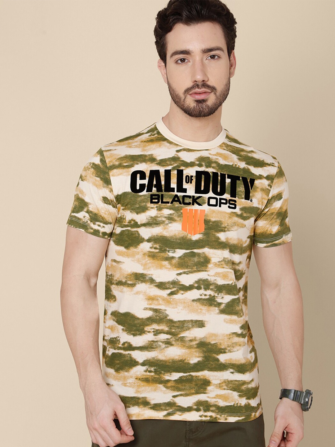 

Free Authority Men Brown Camouflage Call Of Duty Printed Pure Cotton T-shirt