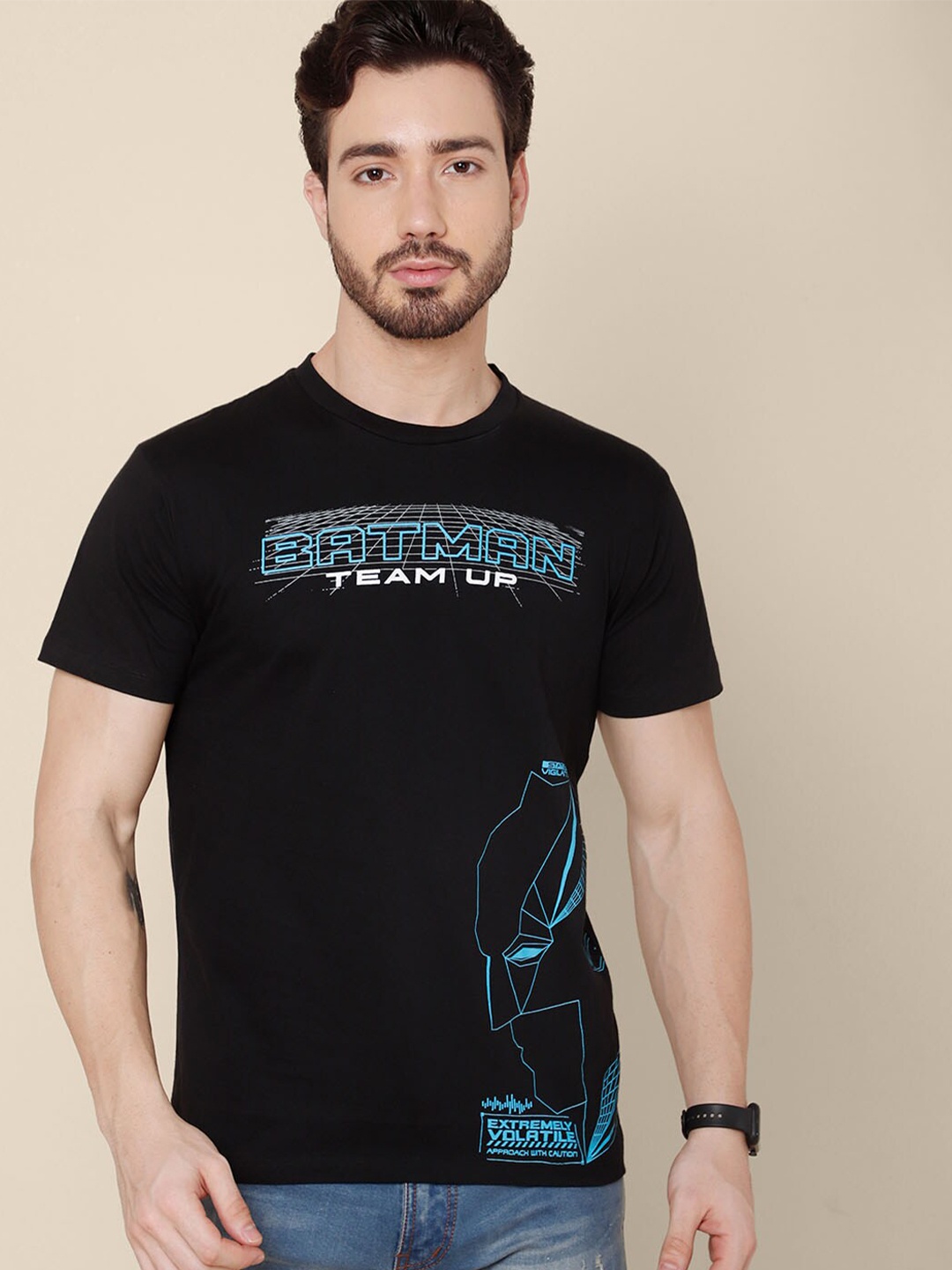 

Free Authority Men Black Batman Printed Pure Cotton T-shirt