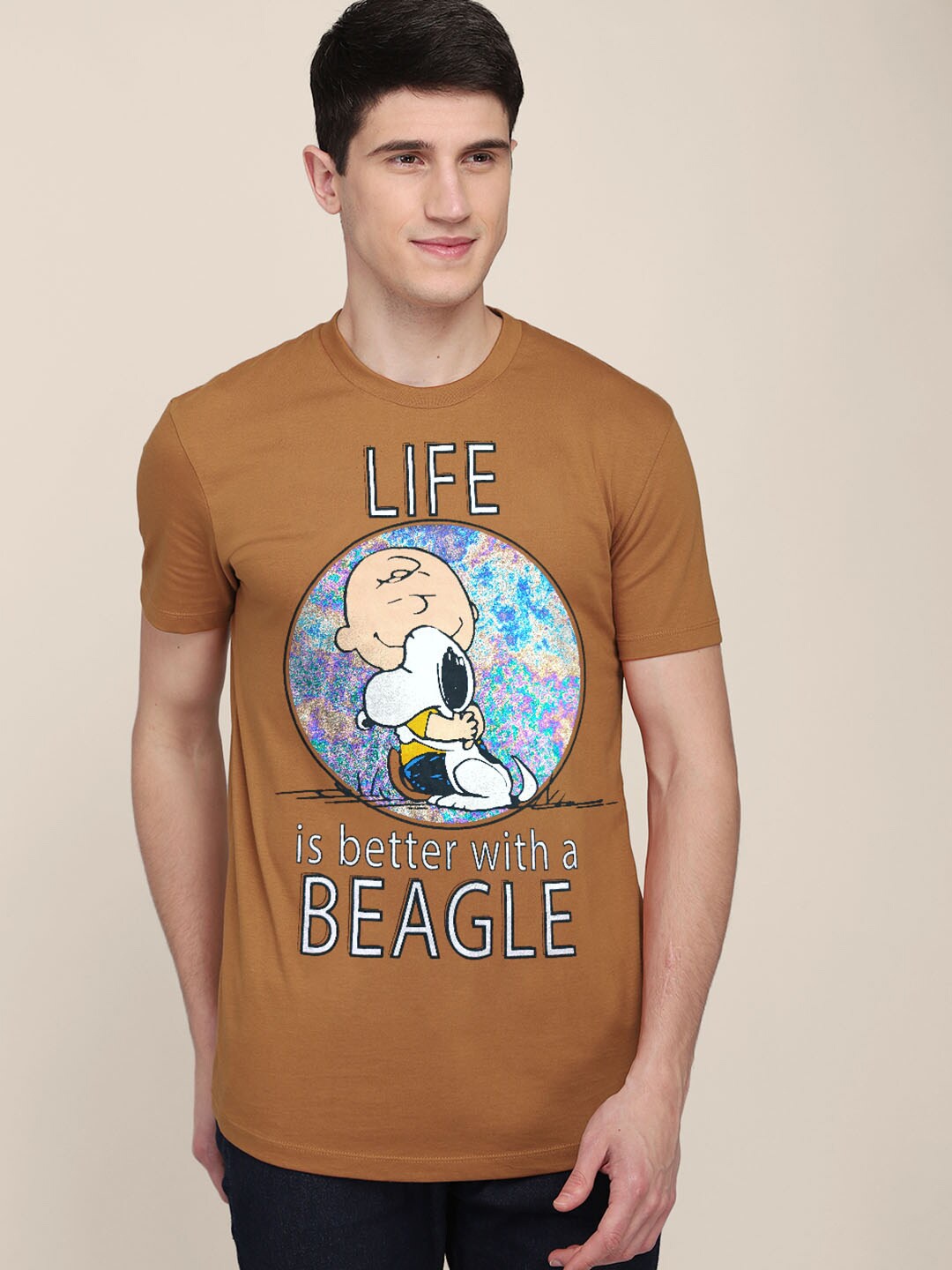 

Free Authority Men Brown Peanuts Printed T-shirt
