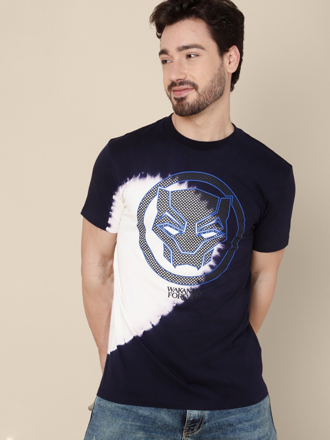 

Free Authority Panther Men Blue Printed Pure Cotton T-shirt