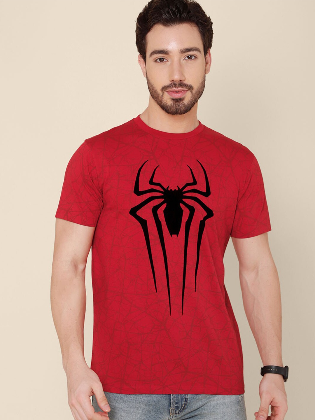 

Free Authority Men Red Spider-Man Printed Pure Cotton T-shirt