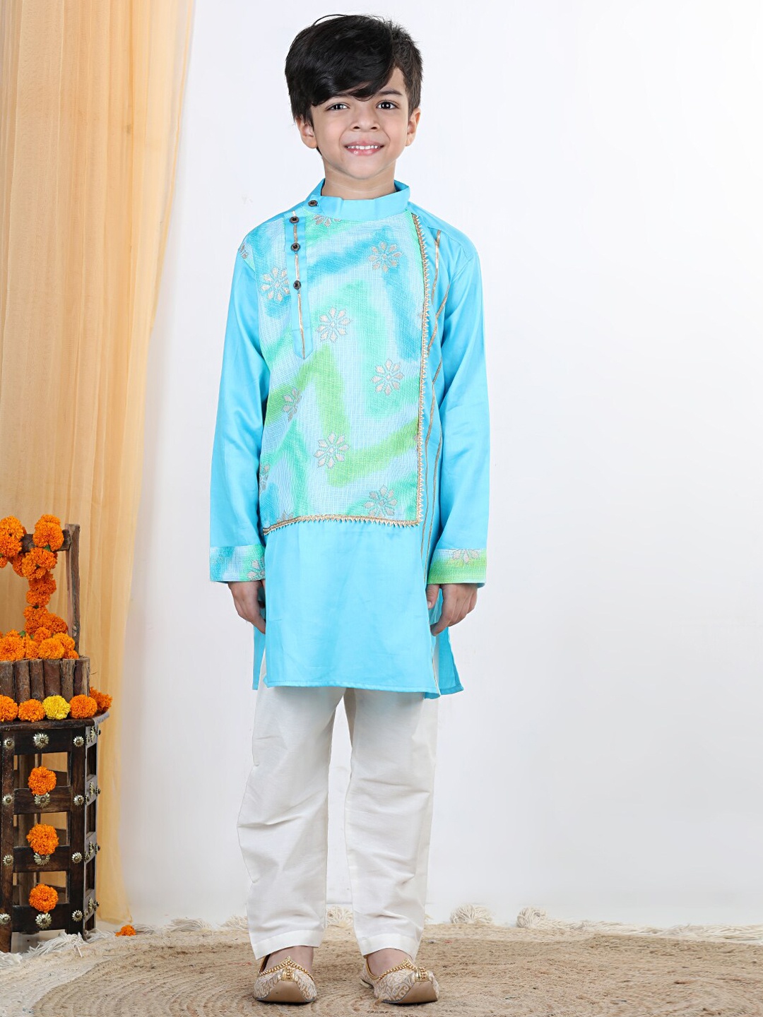 

Here&Now X Kinder Kids Boys Blue Pure Cotton Kurta with Pyjamas