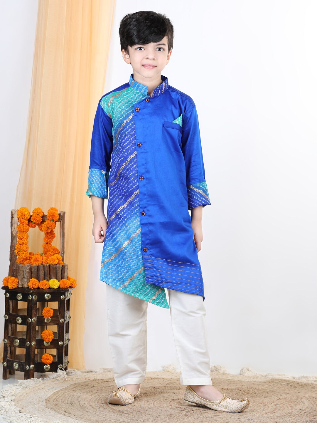 

Here&Now X Kinder Kids Boys Blue Pure Cotton Kurta with Pyjamas