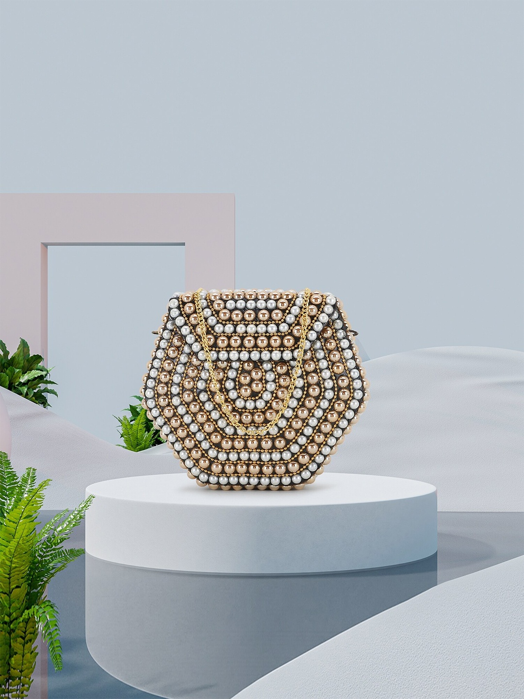 

Anekaant Embellished Box Clutch, Rose gold