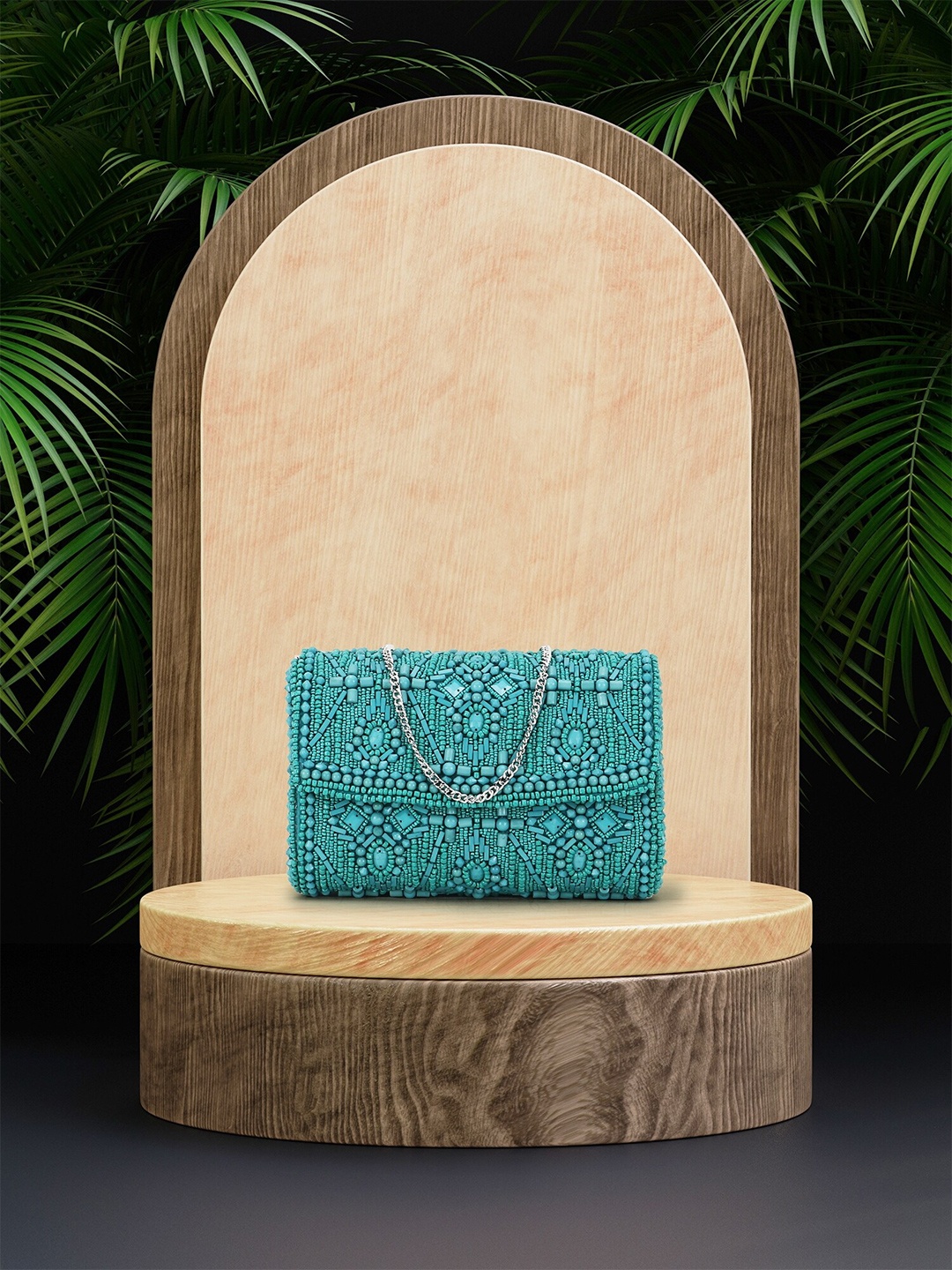 

Anekaant Teal Embellished Foldover Clutch