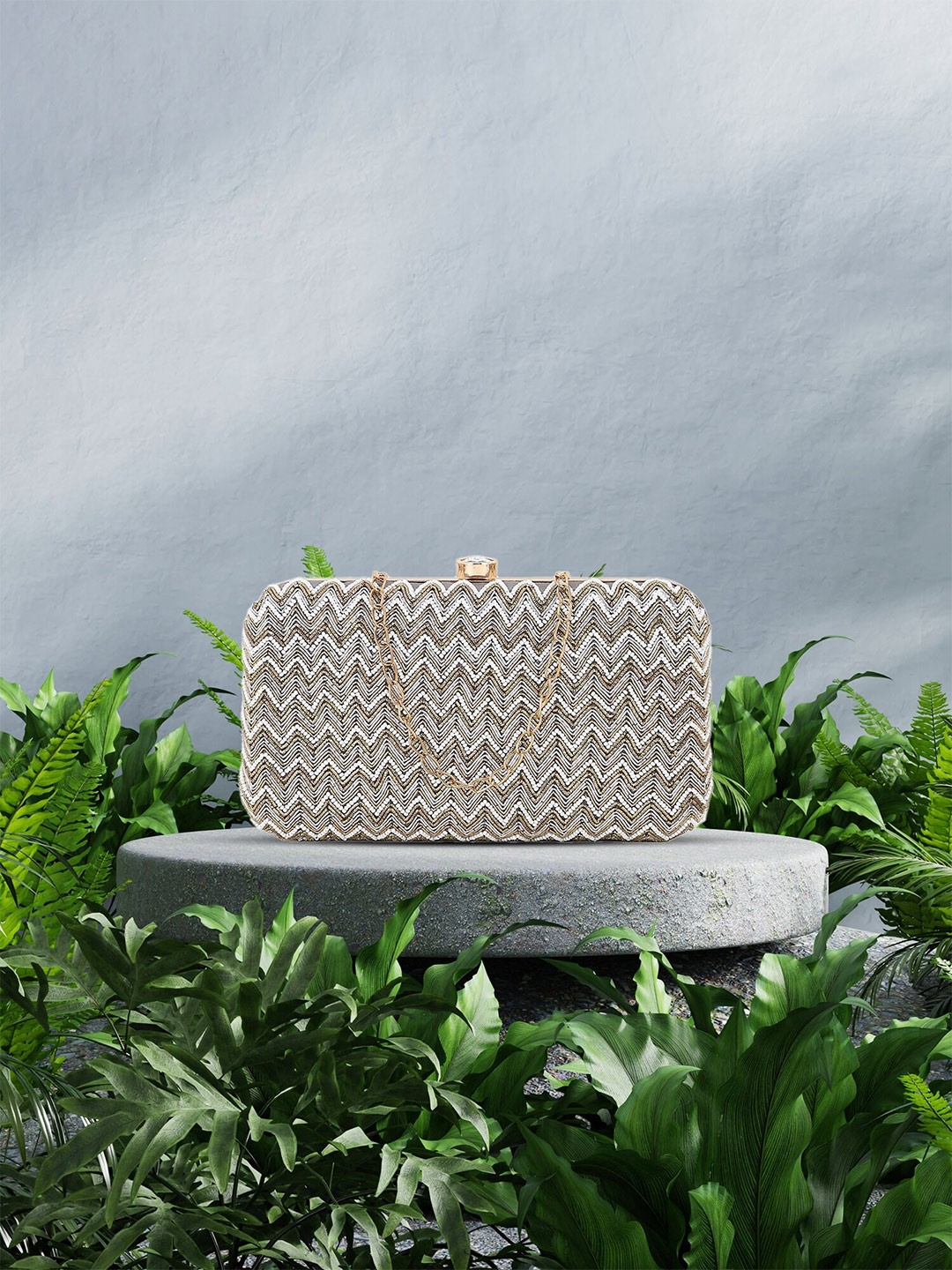 

Anekaant Grey & White Embellished Purse Clutch