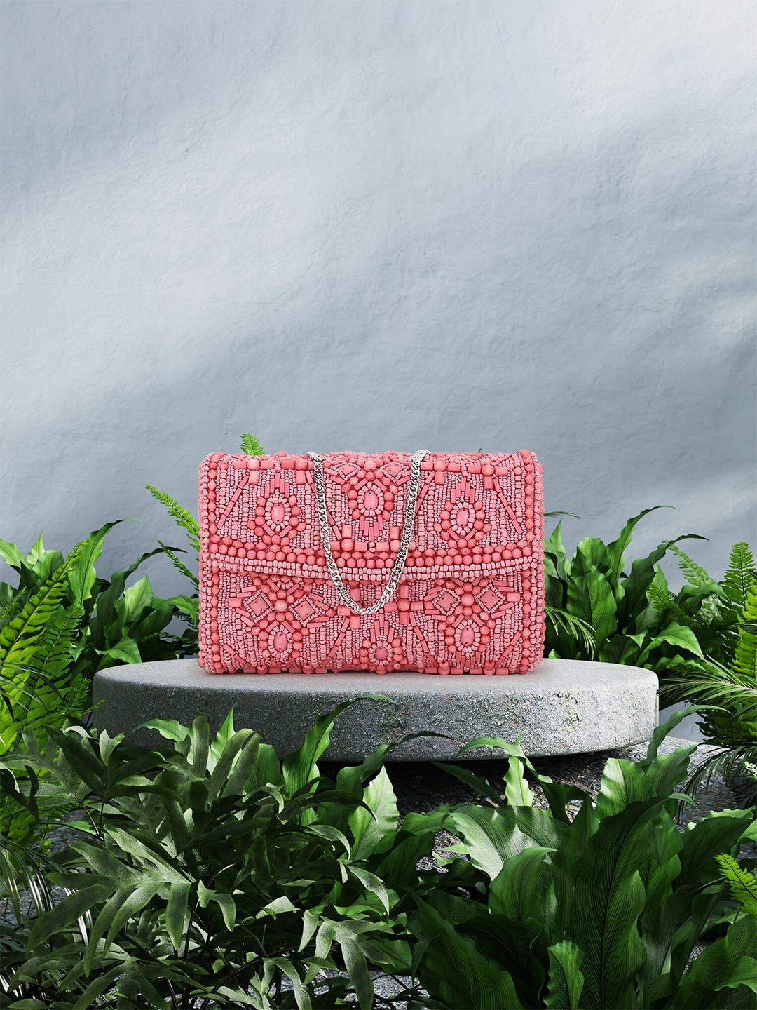 

Anekaant Pink Embellished Foldover Clutch