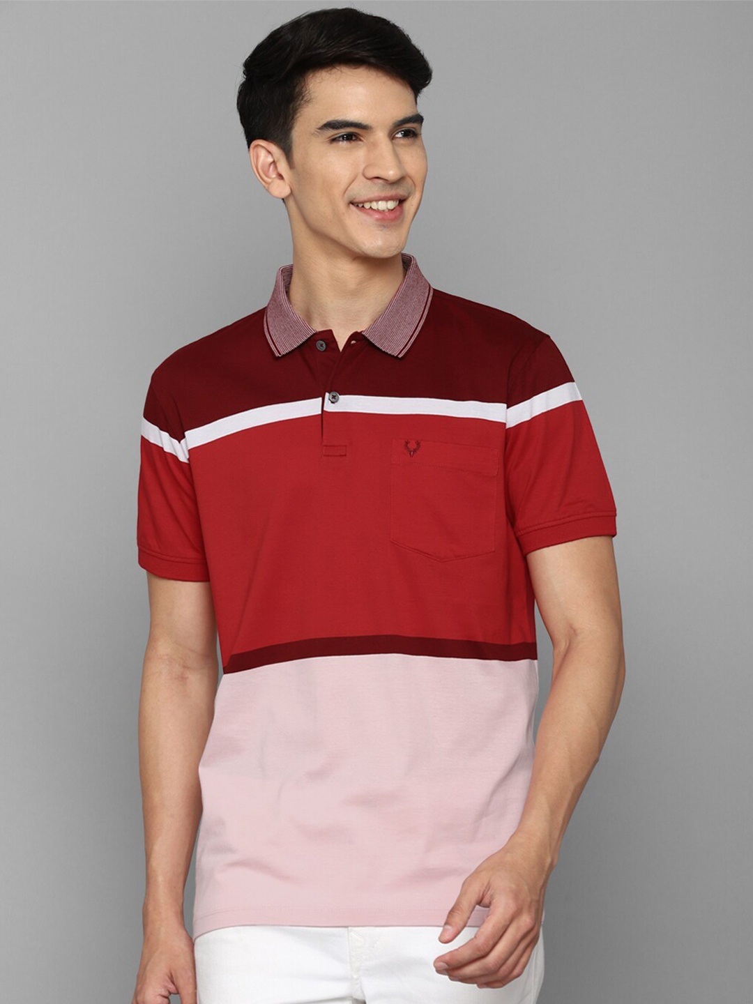 

Allen Solly Men Multicolor Colourblocked Cotton Polo Collar T-shirt, Red