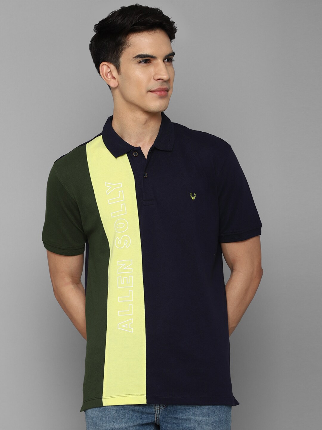 

Allen Solly Men Multicolor Colourblocked Cotton Polo Collar T-shirt, Multi