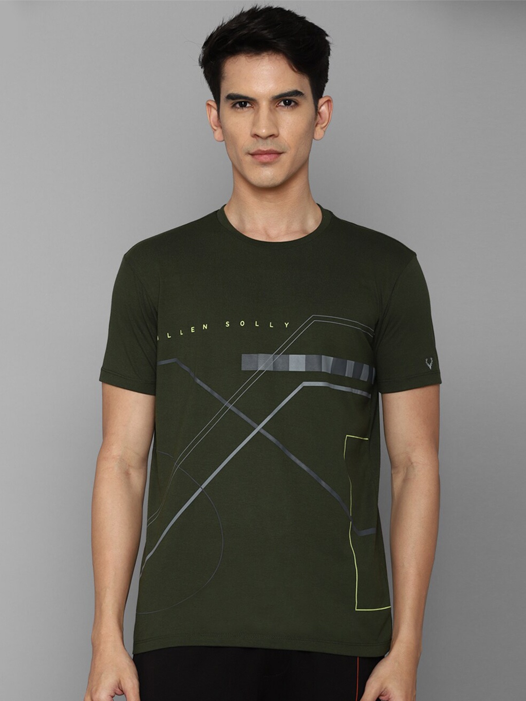 

Allen Solly Men Olive Green Printed Cotton T-shirt