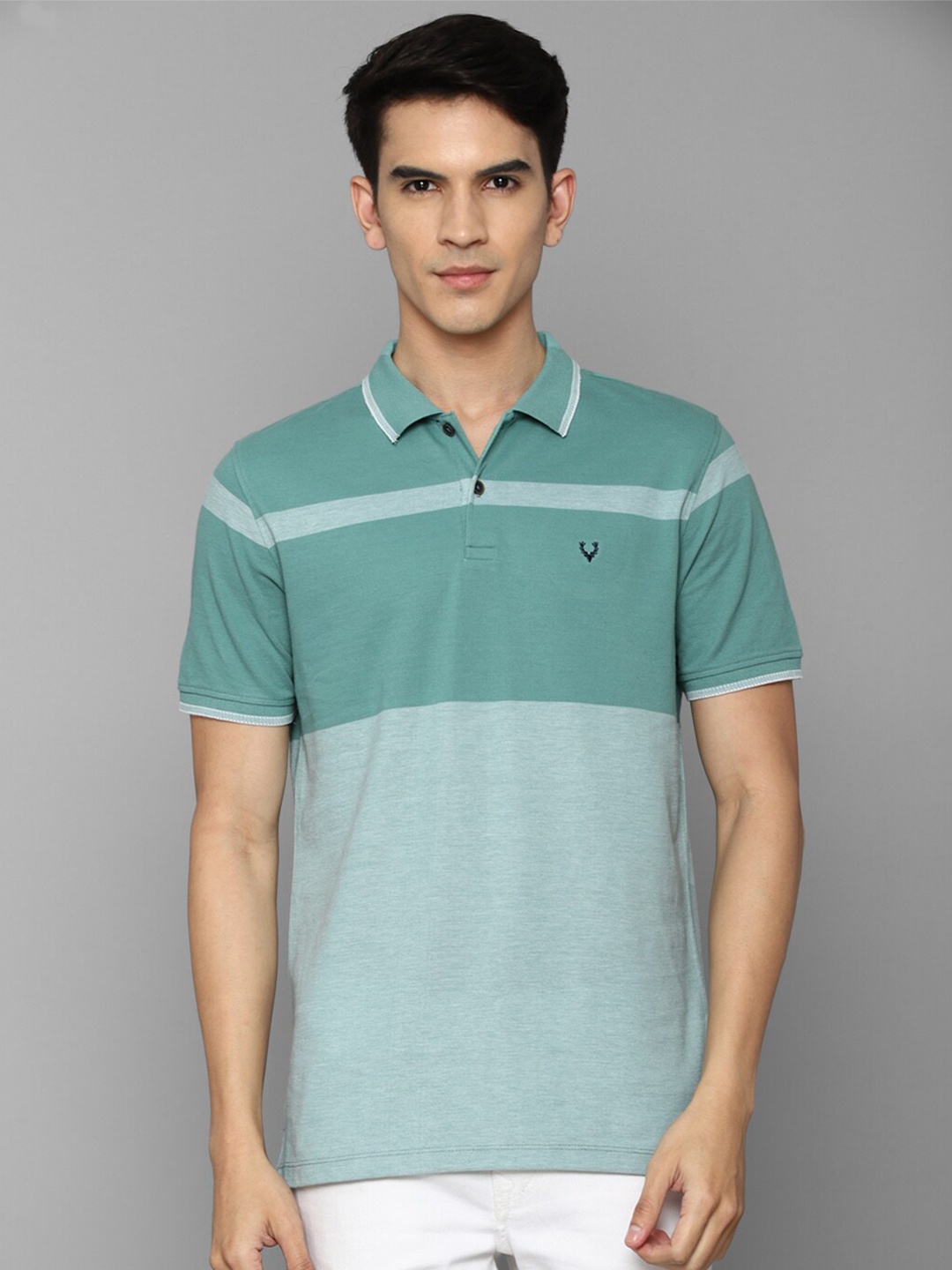 

Allen Solly Men Blue Colourblocked Cotton Polo Collar T-shirt, Turquoise blue