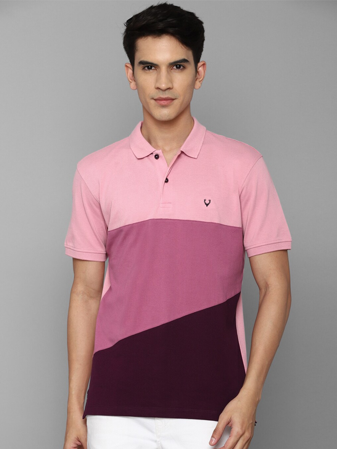 

Allen Solly Men Multicolor Colourblocked Cotton Polo Collar T-shirt, Pink